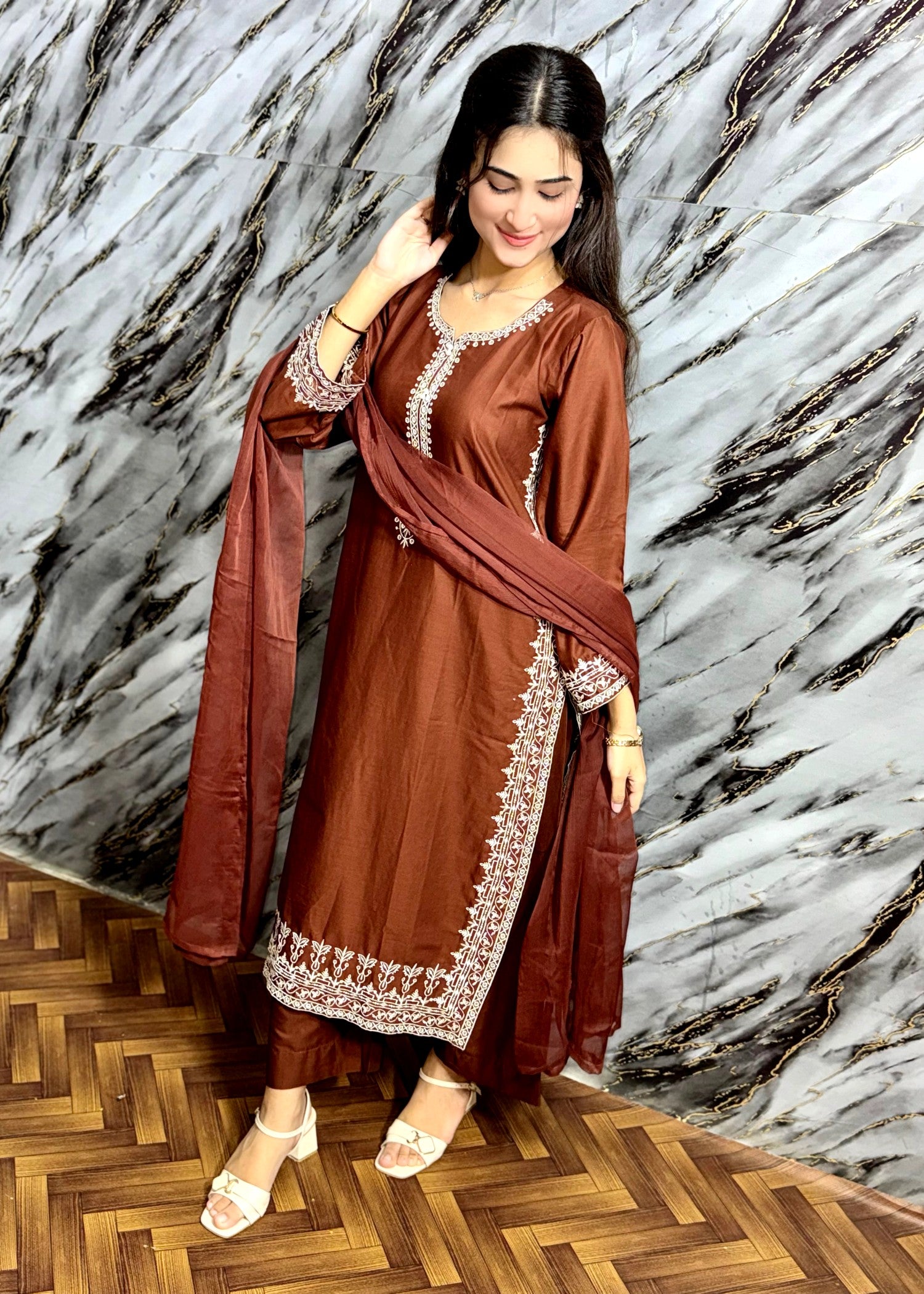 lawn Kurta Set in Bronze orange