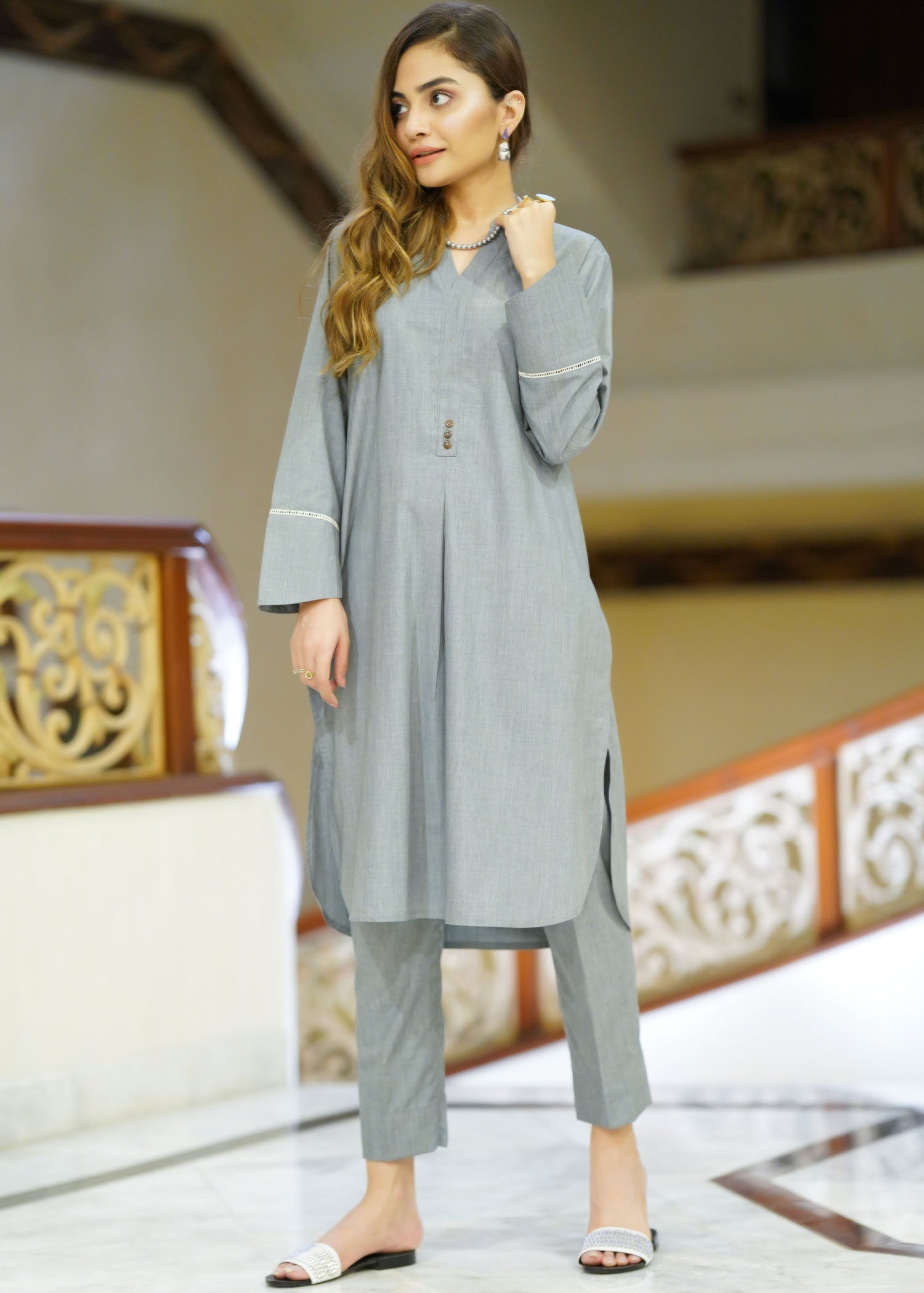 viscose Kurta Set in Grey