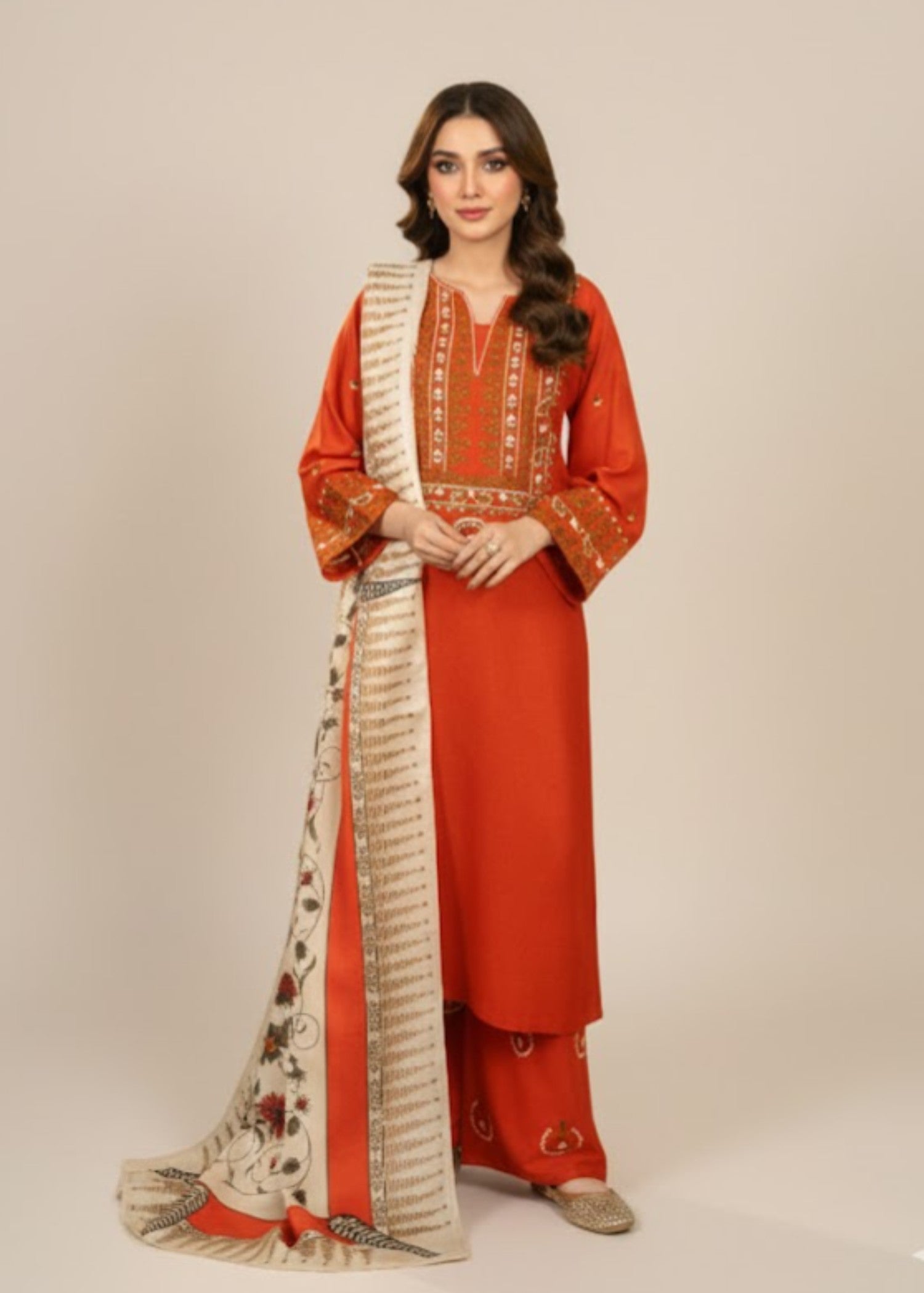 linen Kurta Set in Rust orange