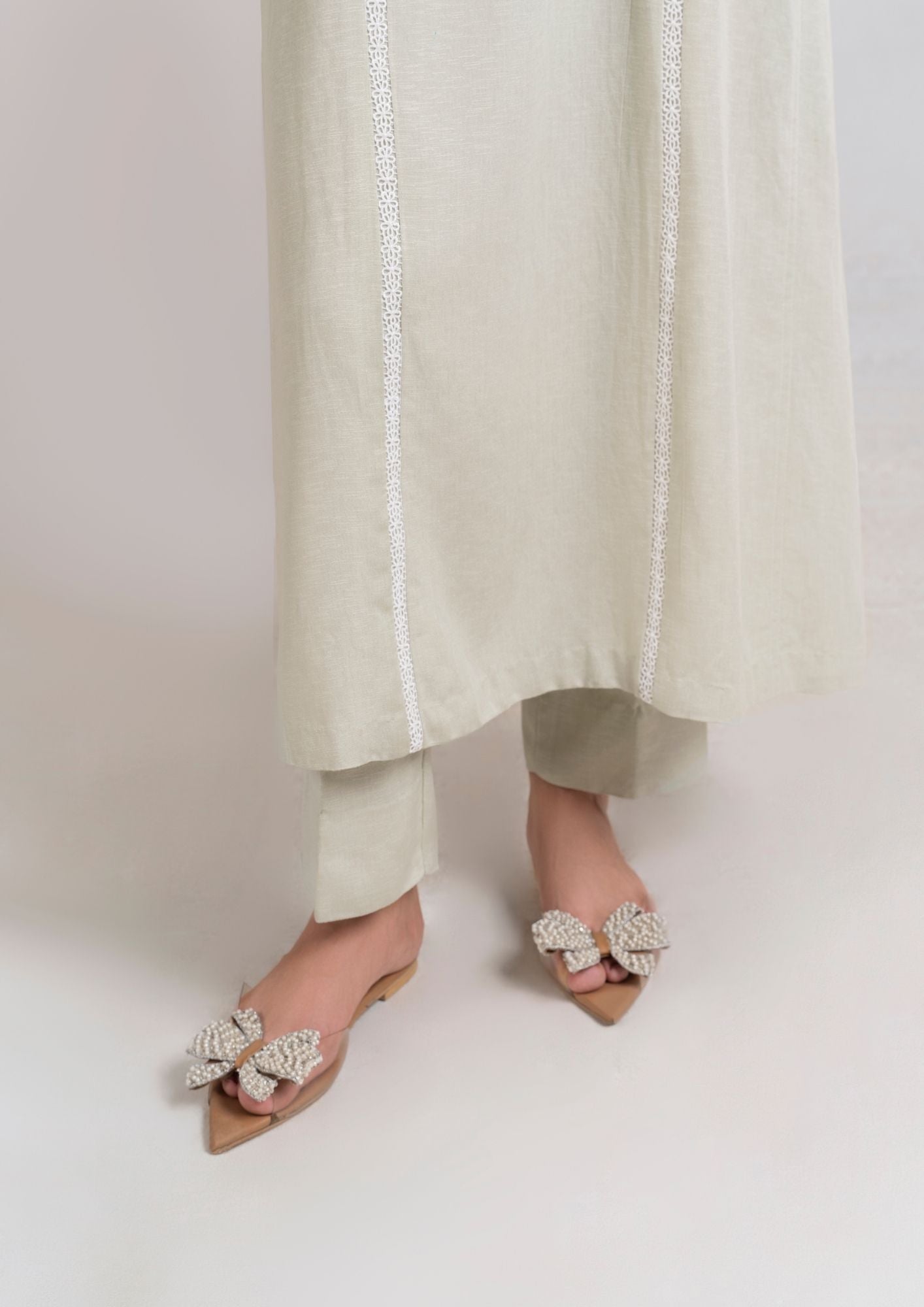 silk karandi Kurta Set in Sage green