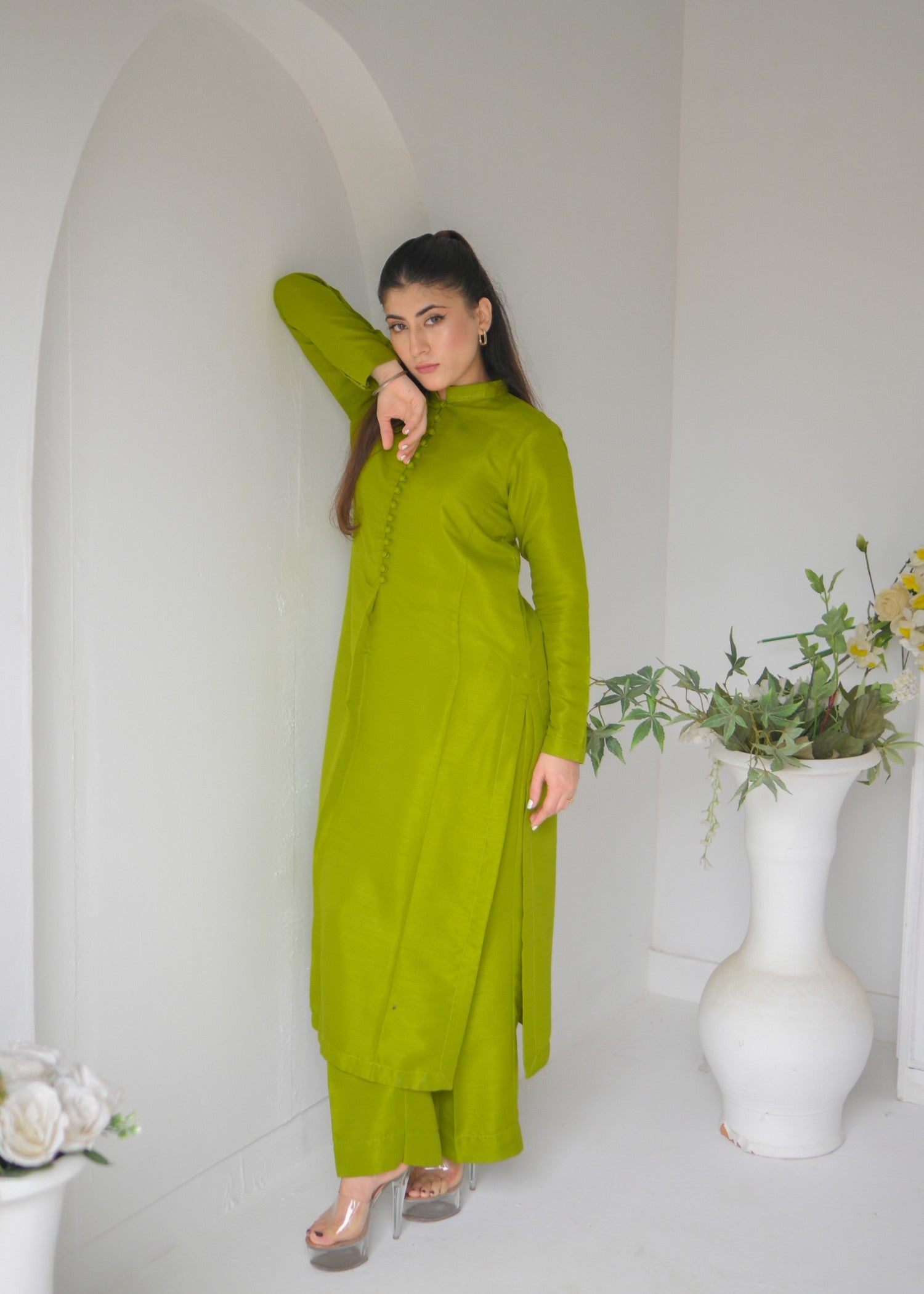 raw silk Co Ord Sets in Green
