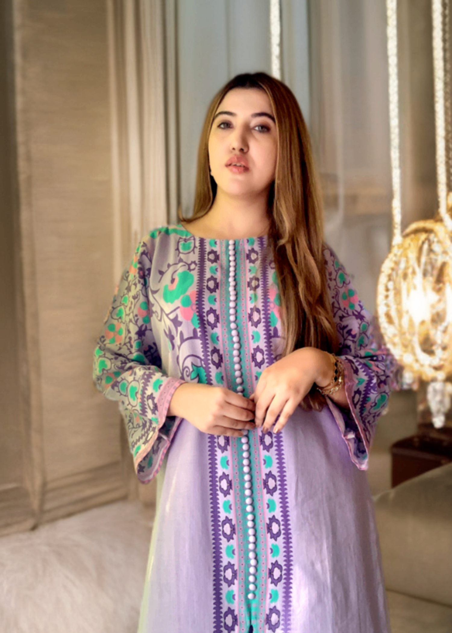 khaddar Kurta Set in Lilac