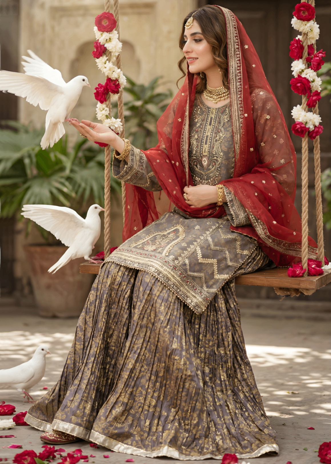 organza Sharara in Earth brown