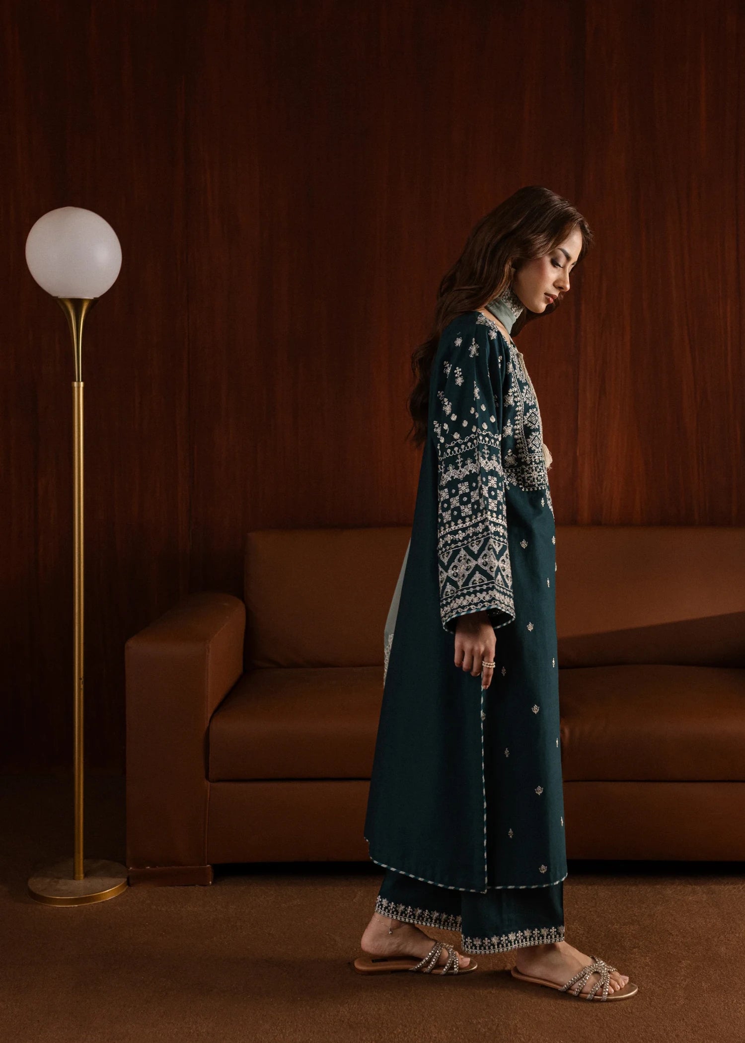 linen Kurta Set in Teal, sea green
