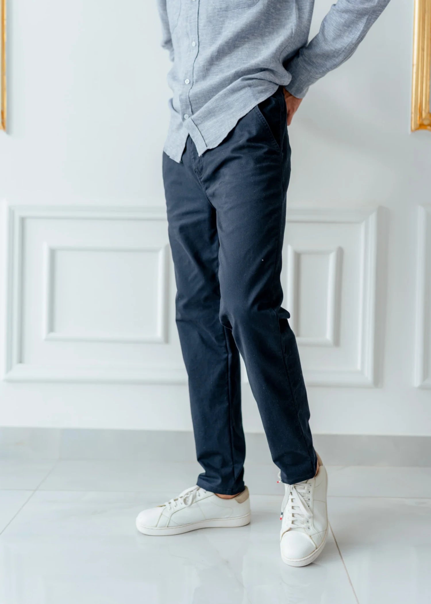 twill cotton Pants in Dark blue