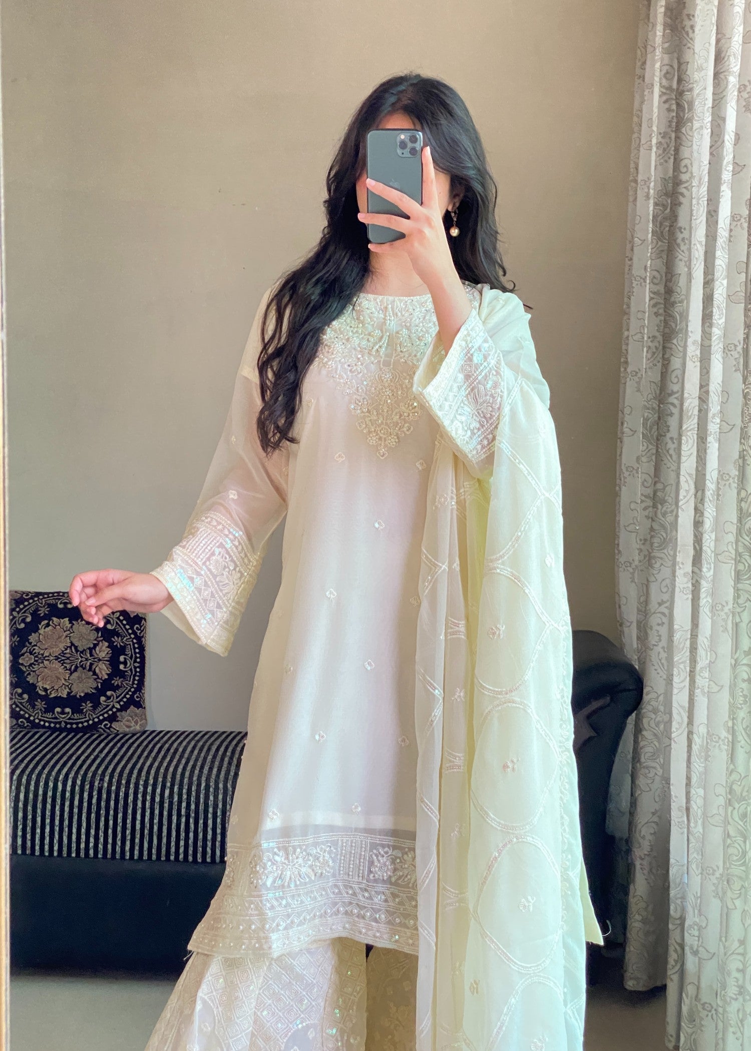 chiffon Gharara in Cream