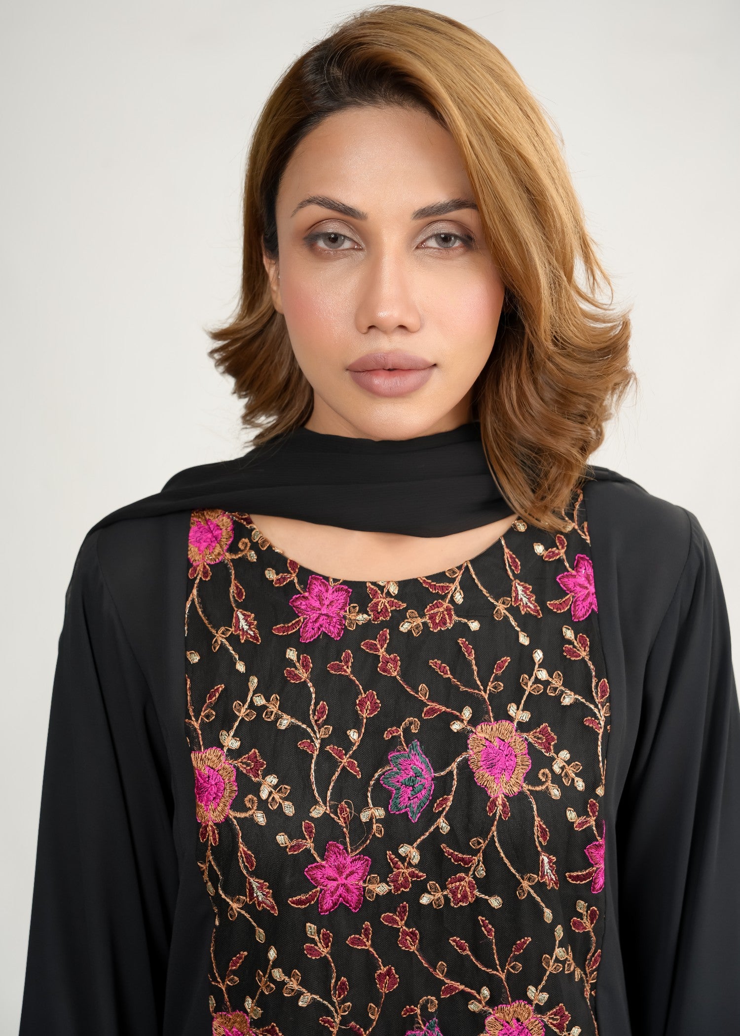 georgette Kurta Set in Black, shocking pink