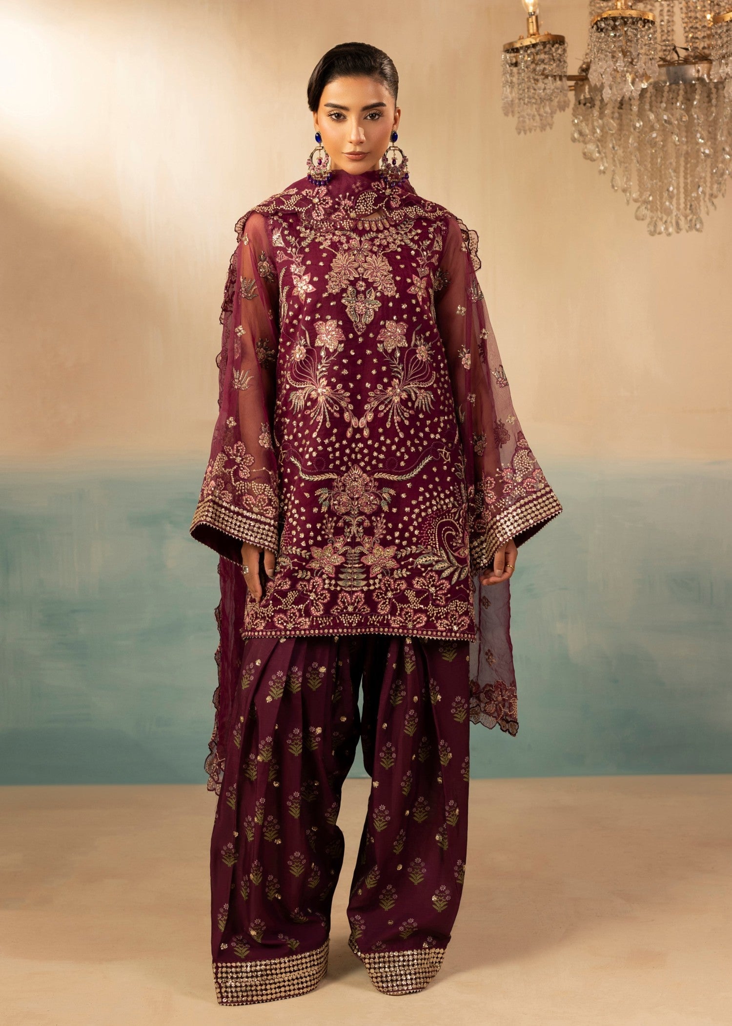 organza Kurta Set in Plum