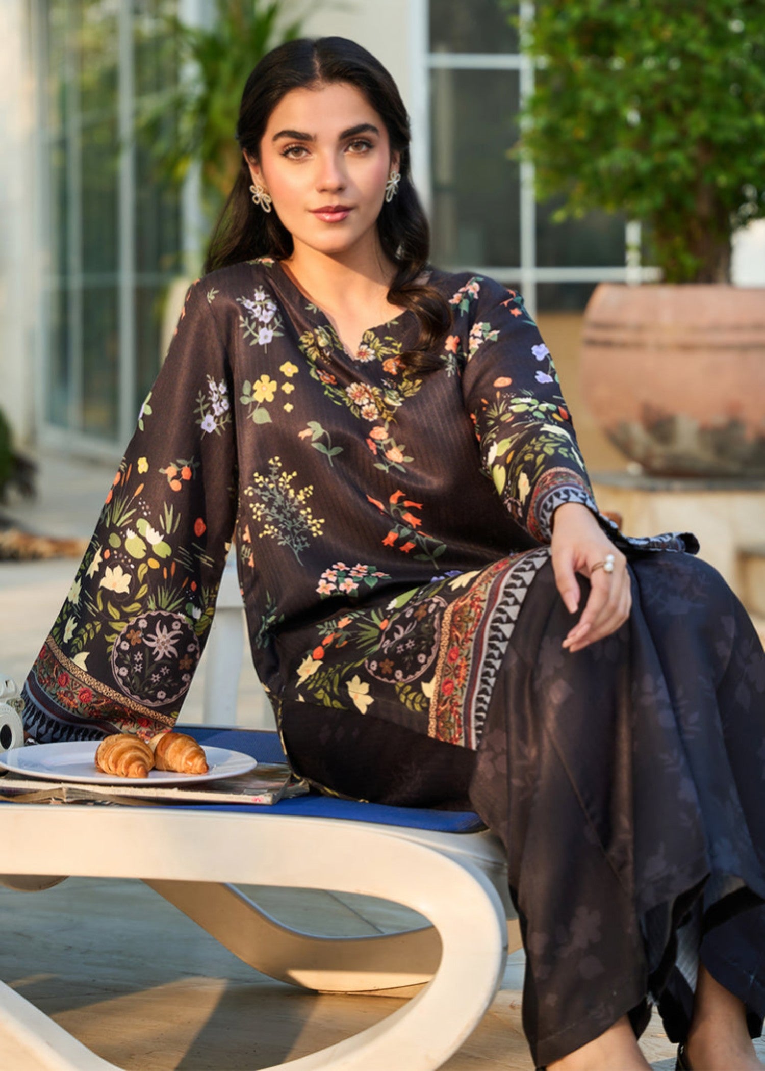 wool Kurta Set in Black