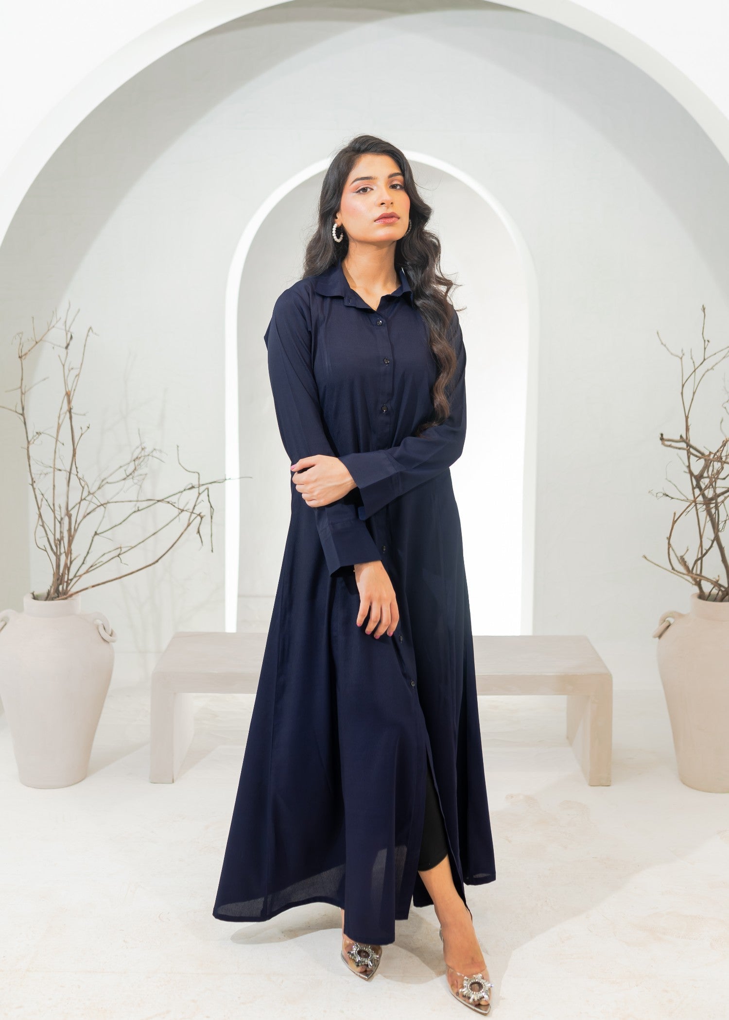 polyester crepe Dress in Navy blue