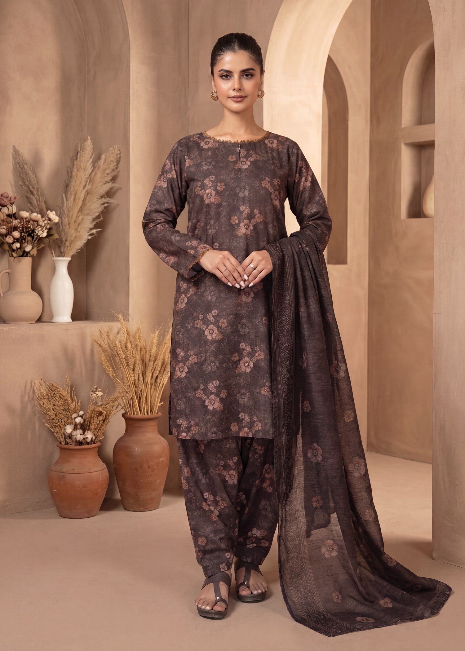 silk Kurta Set in Brown