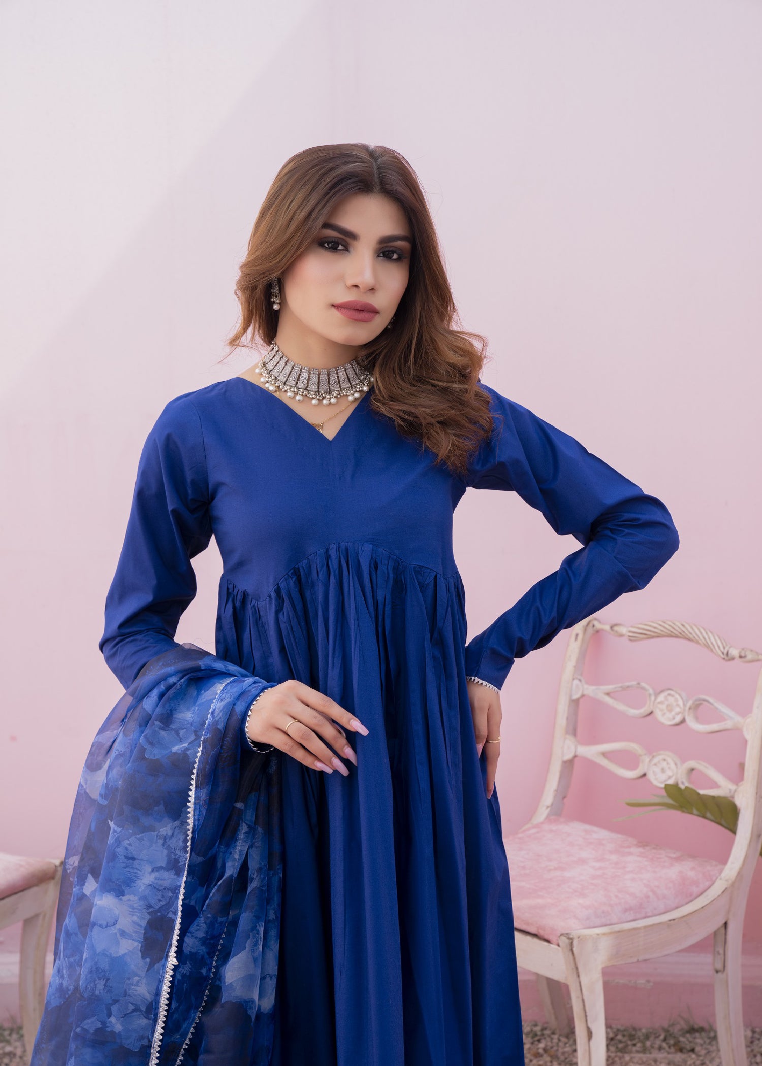 lawn Pishwas in Royal blue