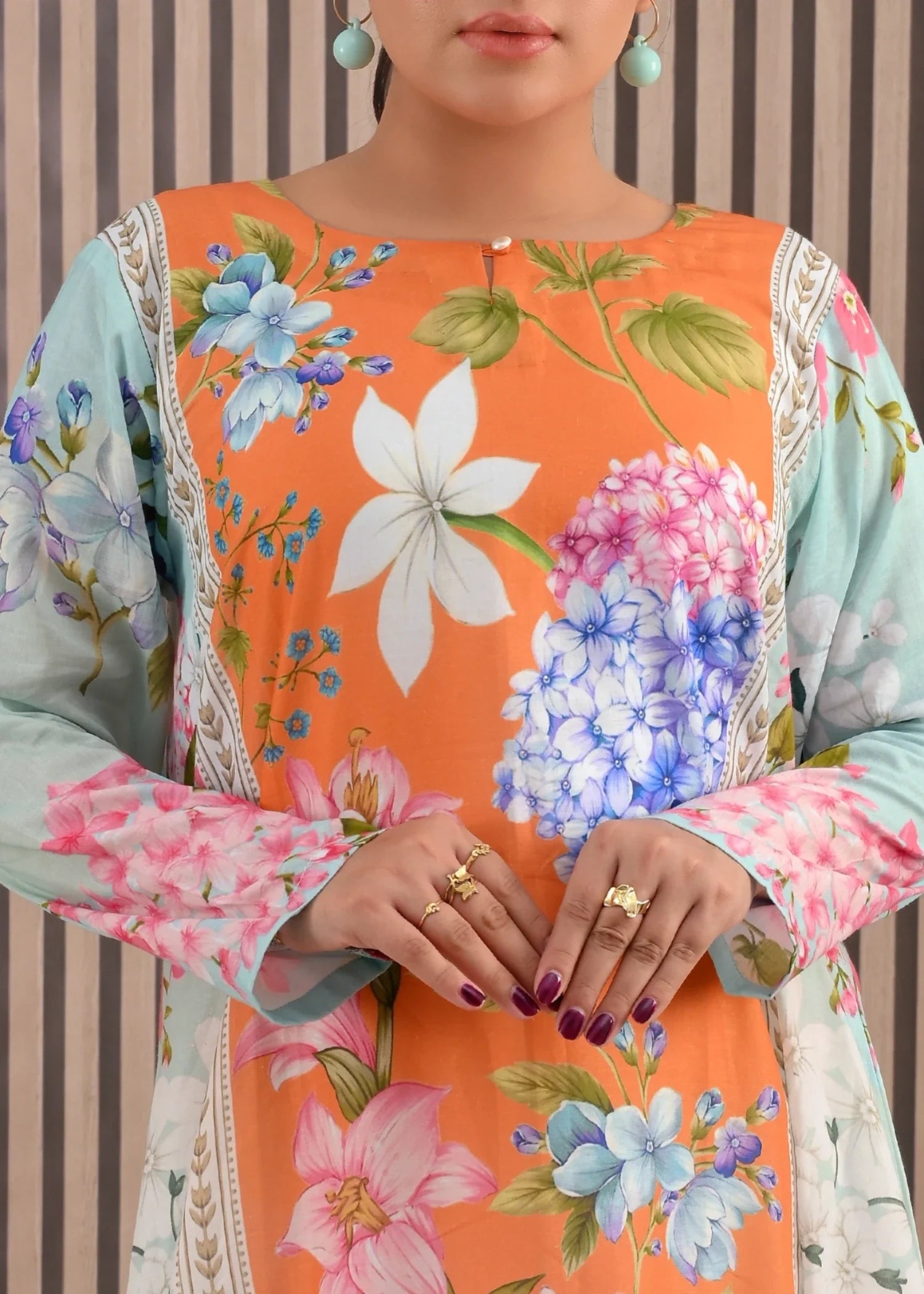 cotton Maxi in Coral orange, multi