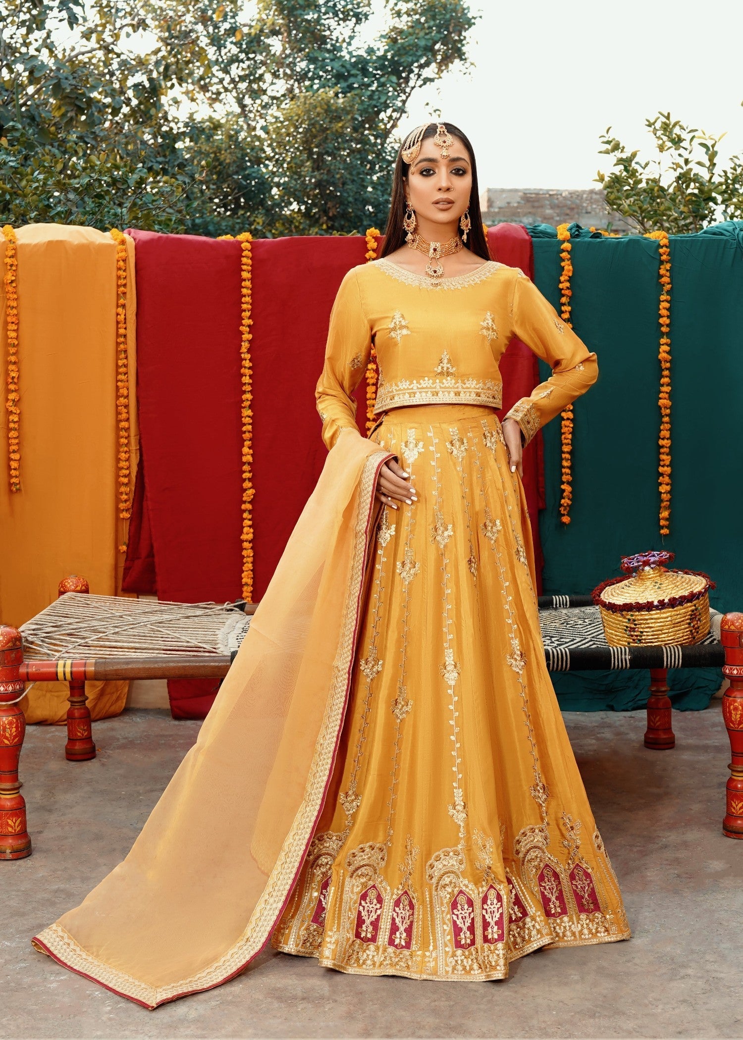 raw silk Lehenga in Mustard