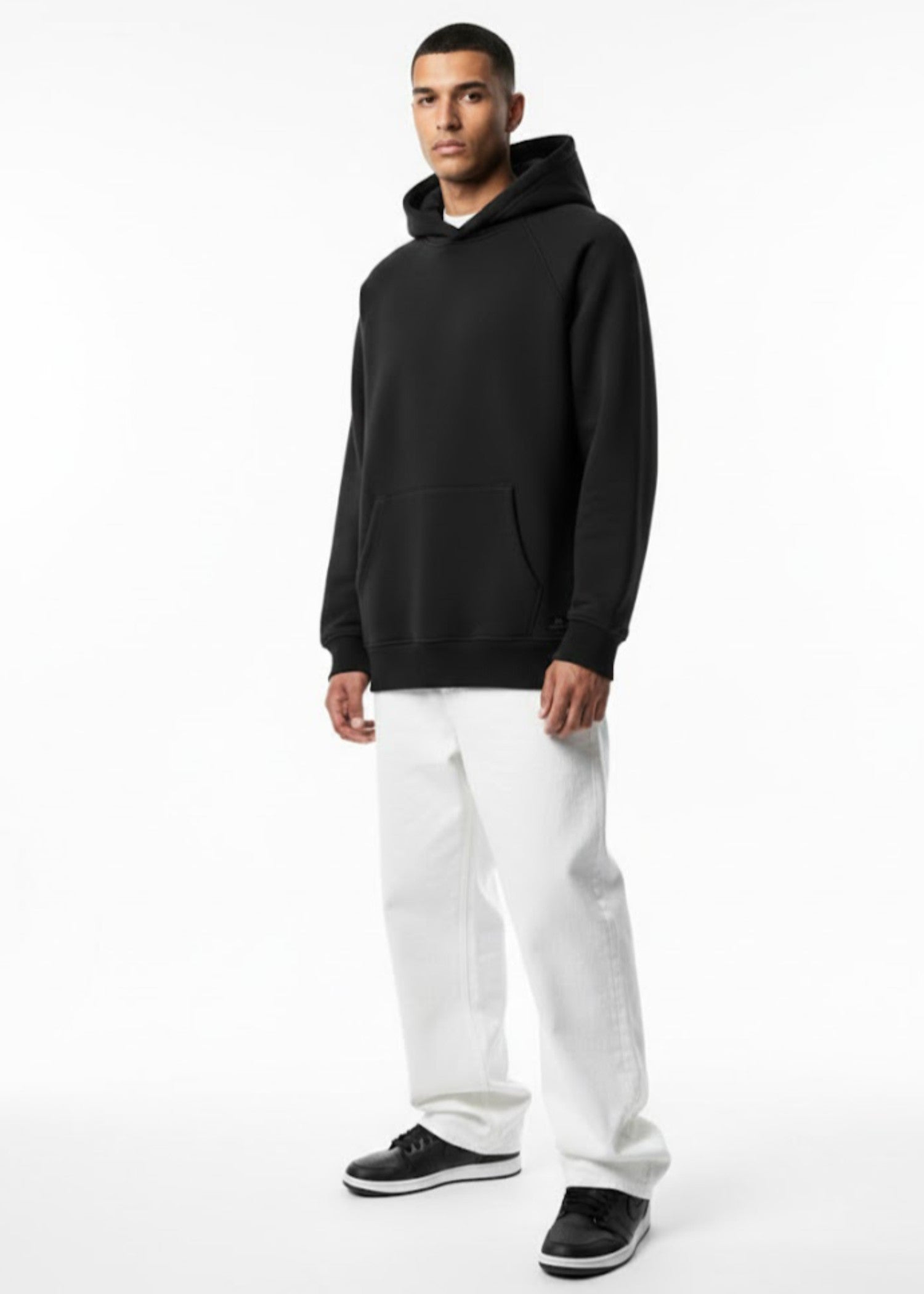 cotton linen Hoodie in Black