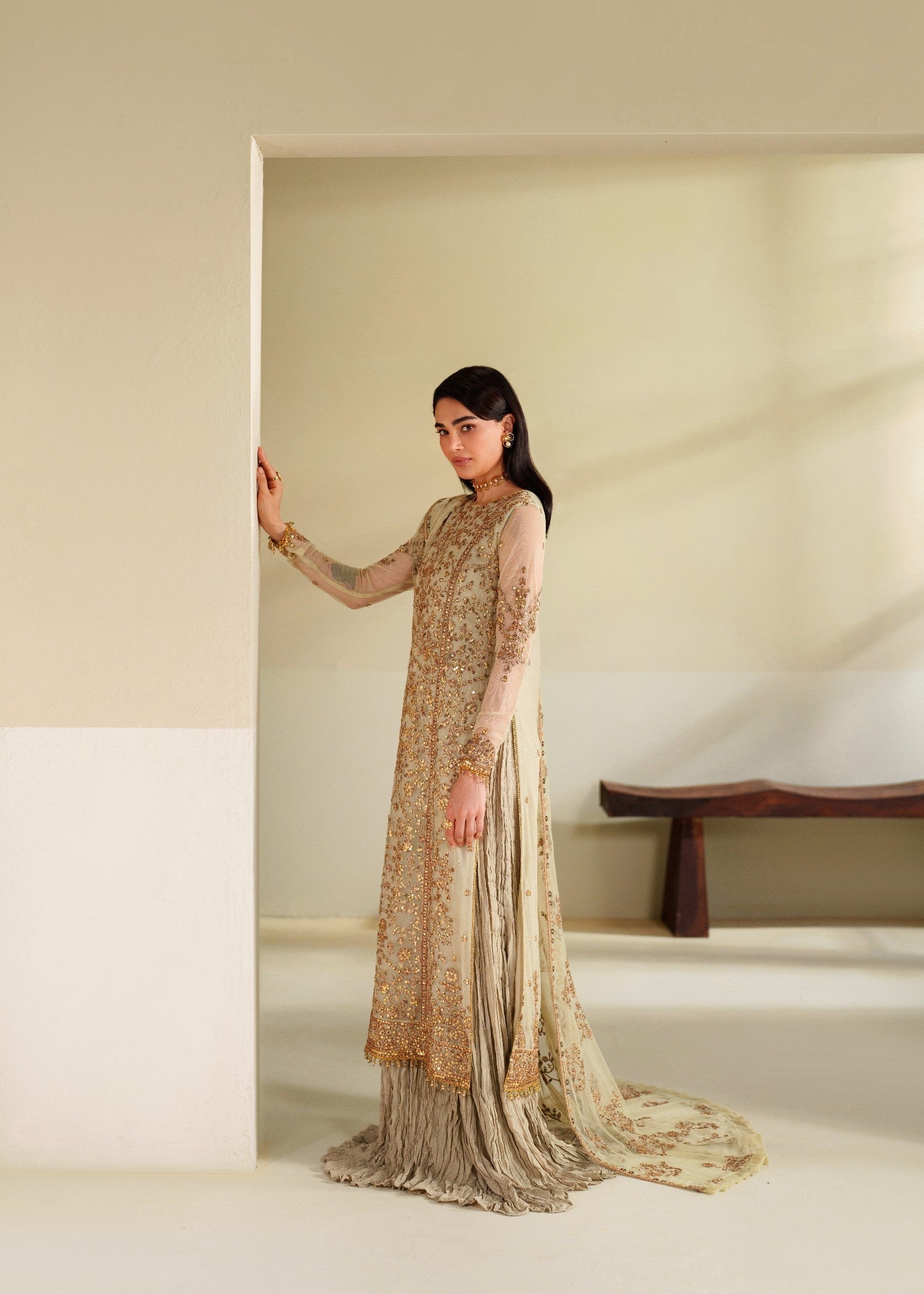 khaddi net Unstitched in Cream