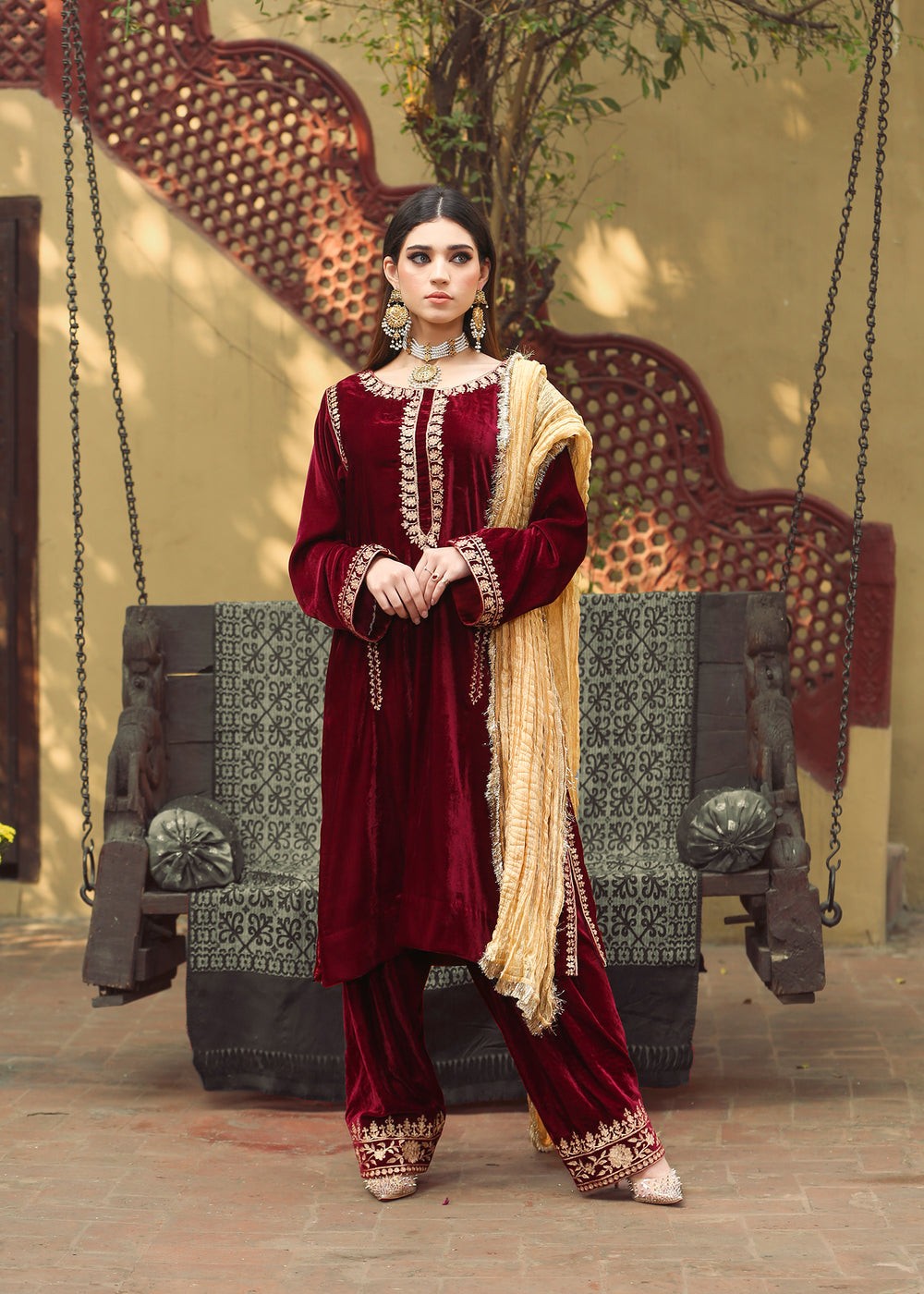 velvet Kurti in Maroon
