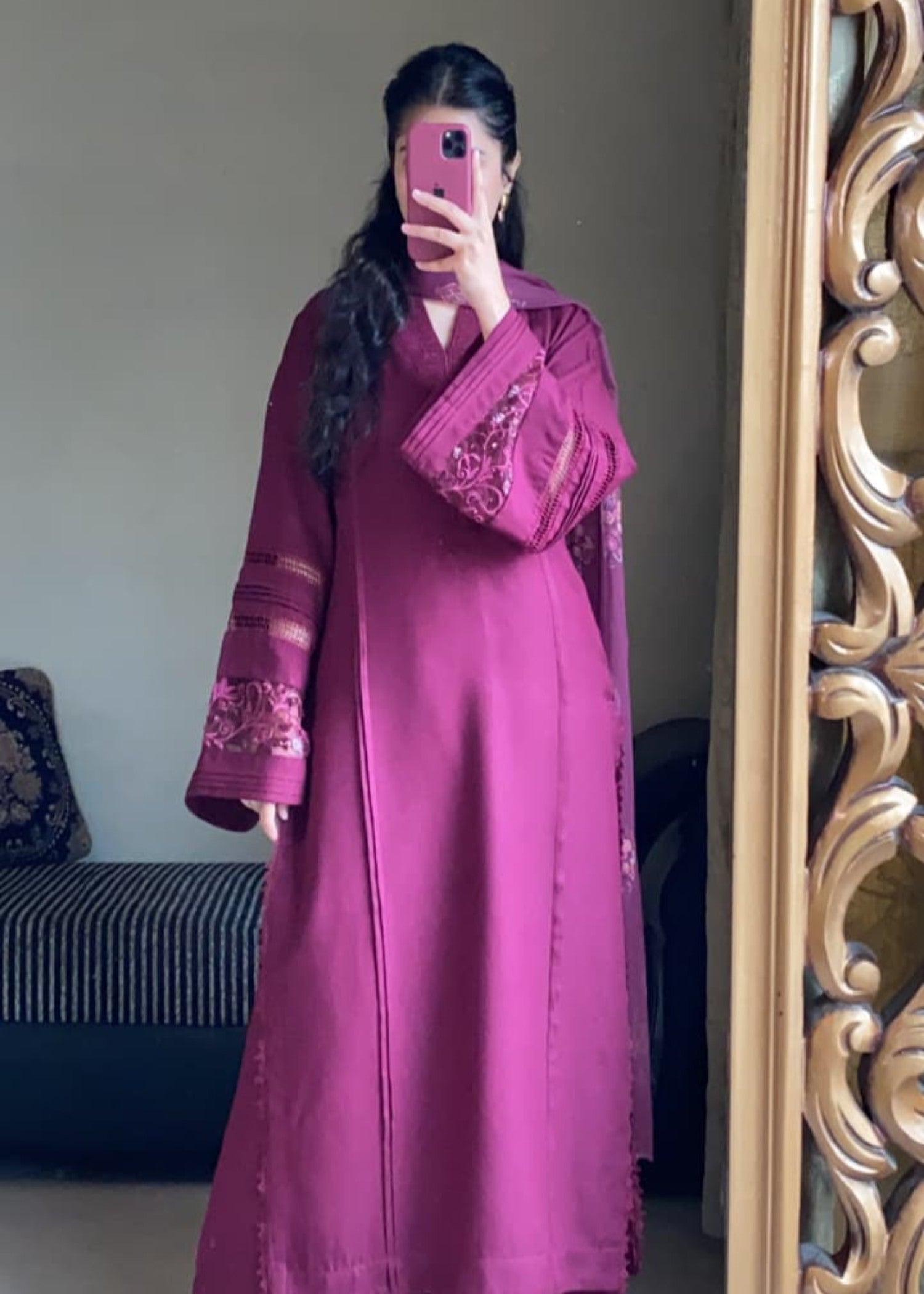 lawn cotton Kurta Set in Plum