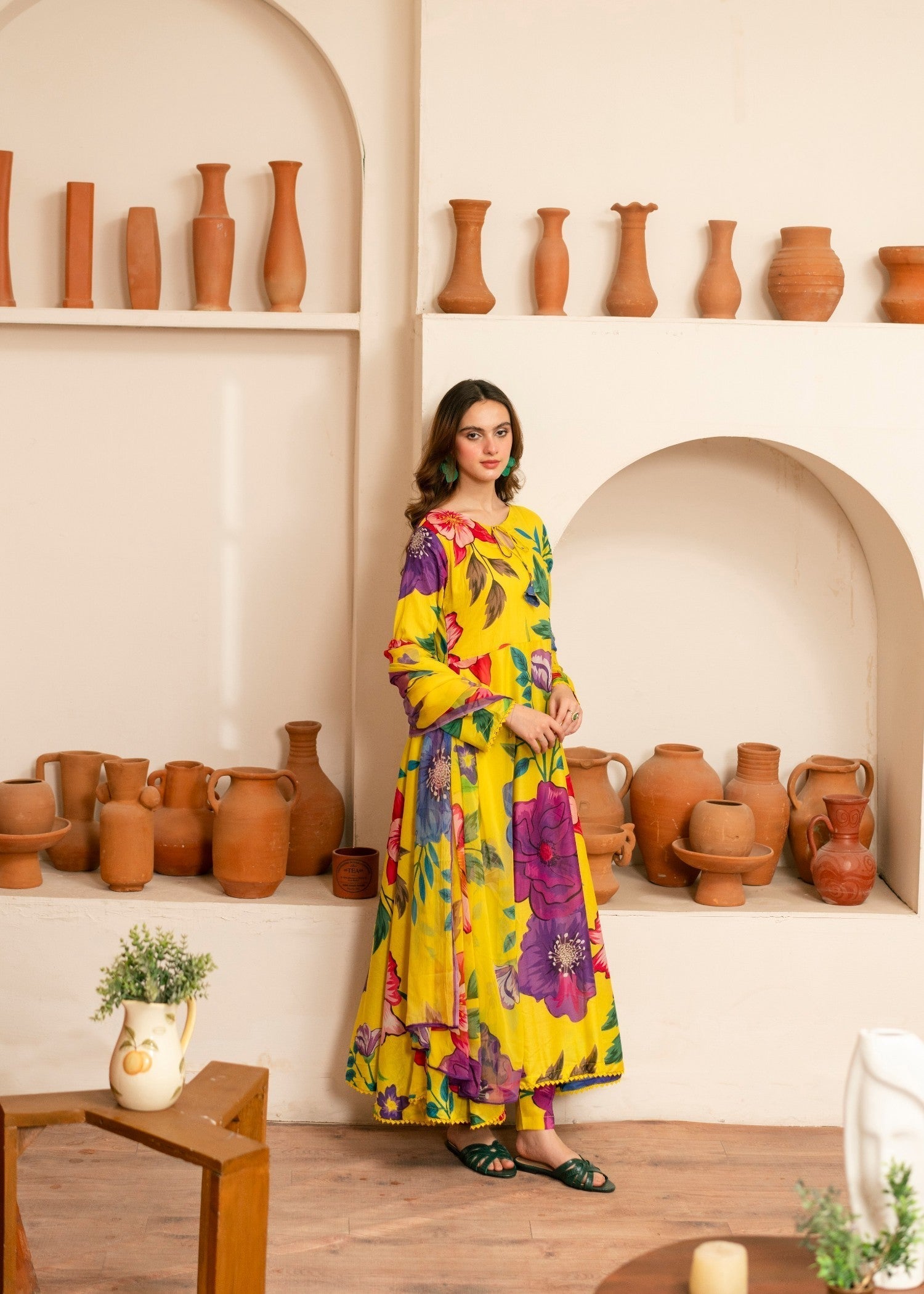 lawn Pishwas in Yellow