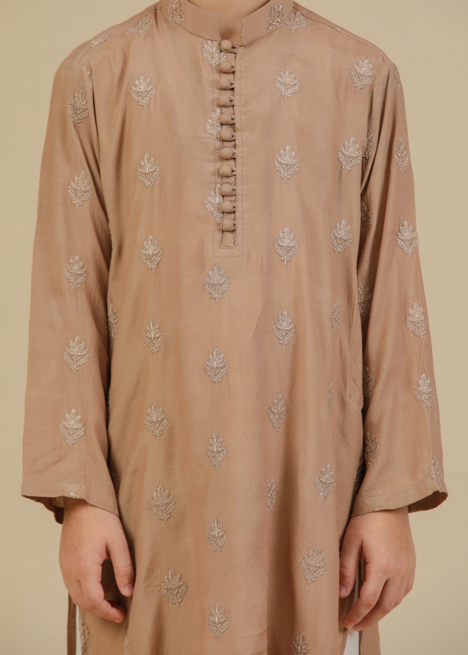 raw silk Kurta Set in Sand brown