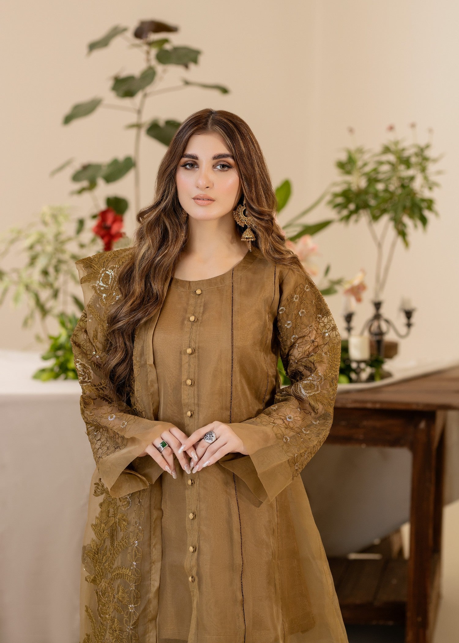 organza Short Frock in Coffee brown