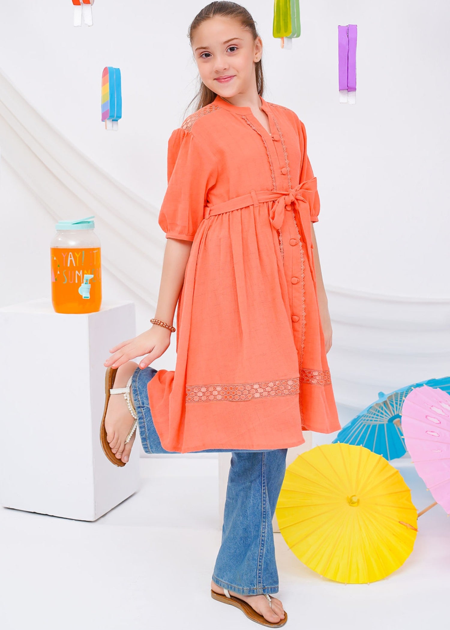 cotton Frock in Coral pink