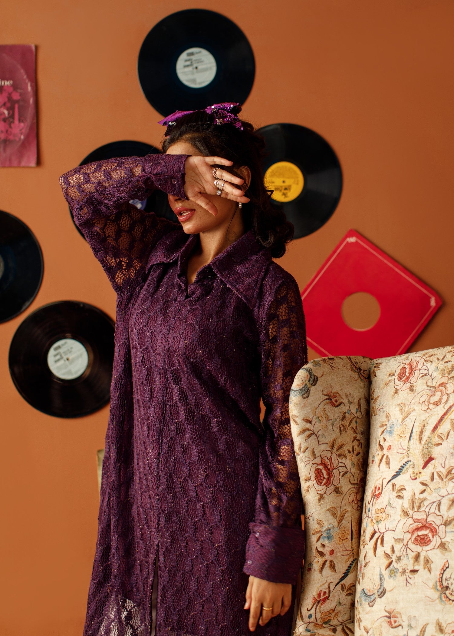 chantilly Kurta Set in Plum purple