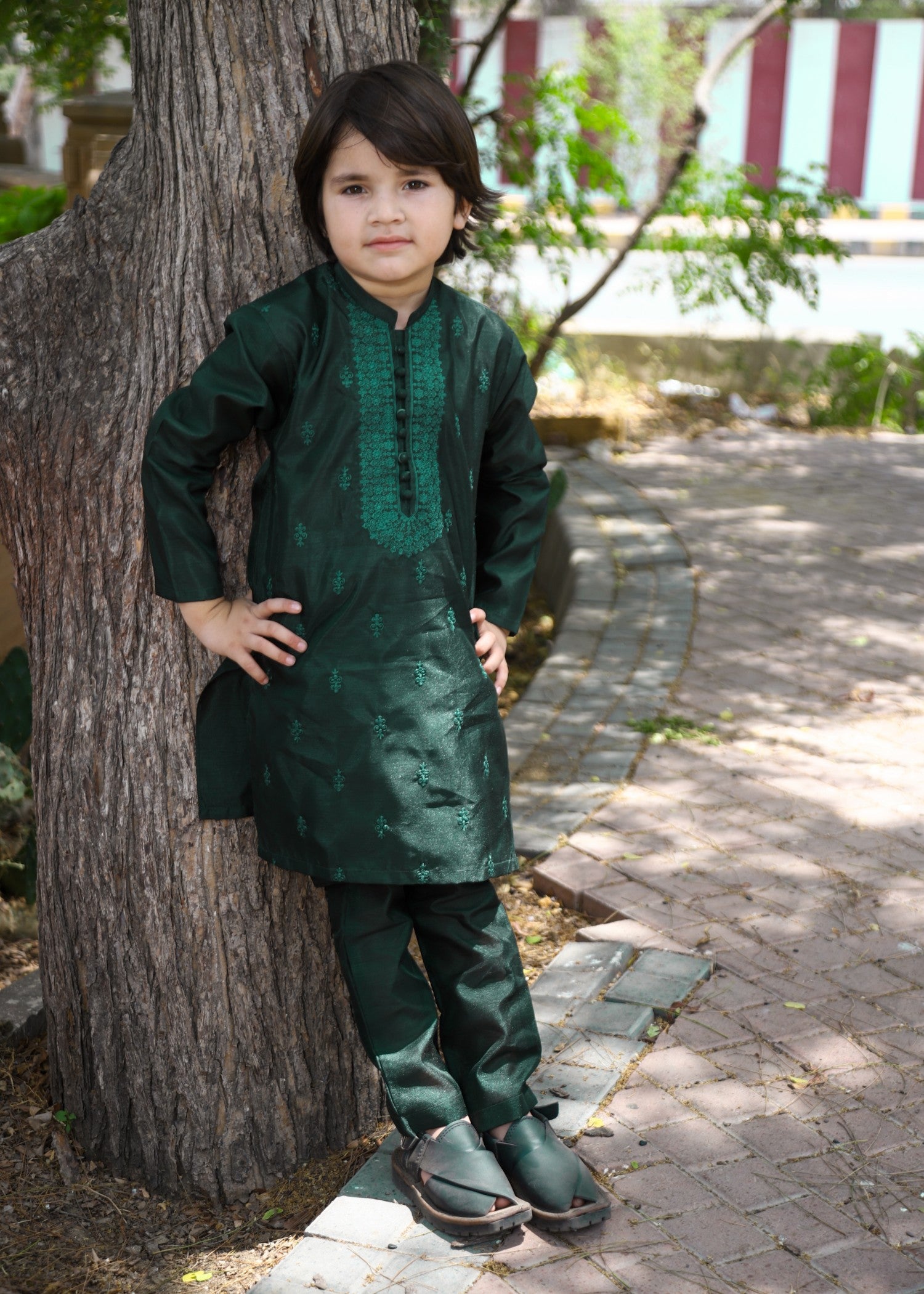 raw silk Kurta Set in Bottle green