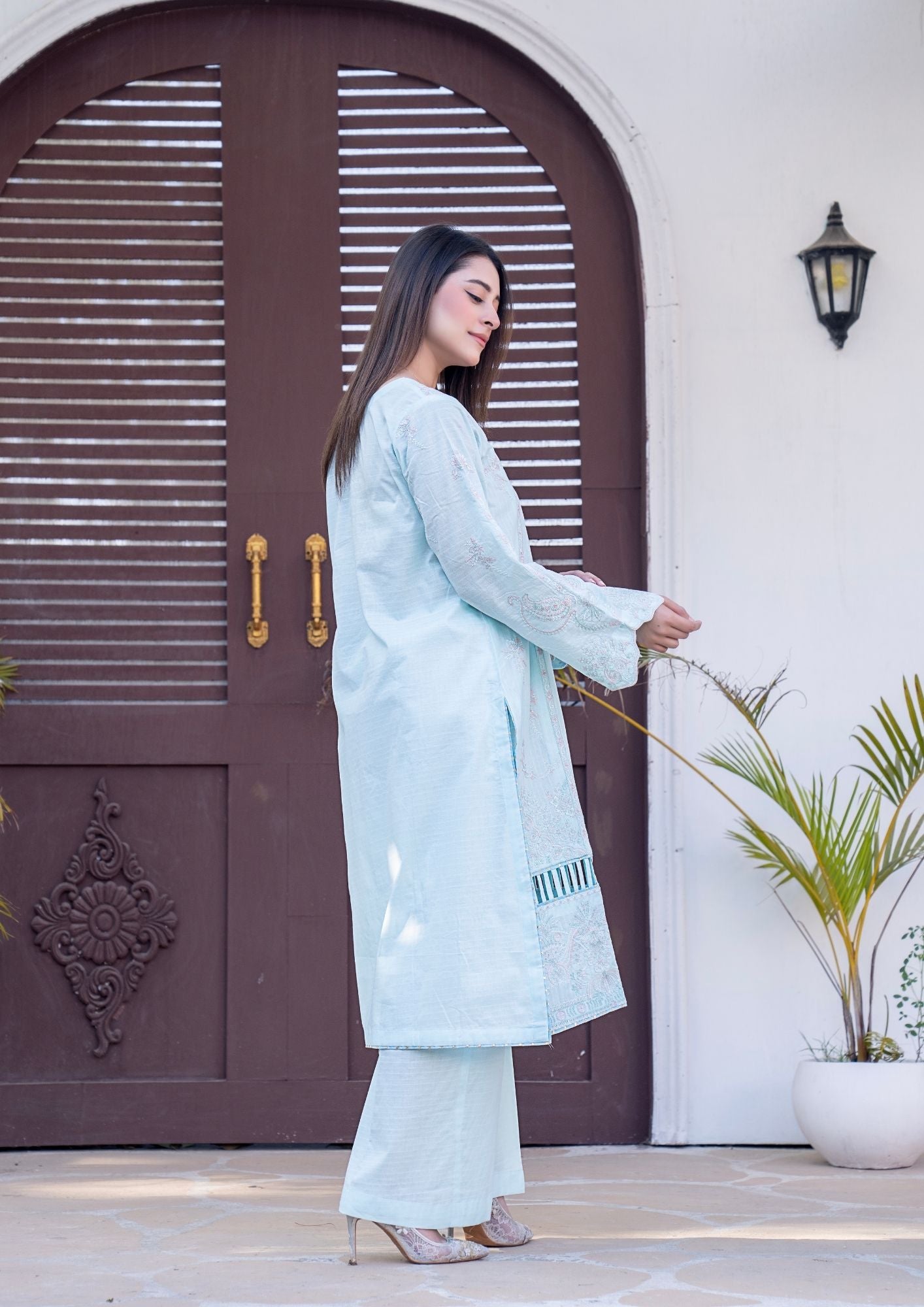 lawn Kurta Set in Ice blue
