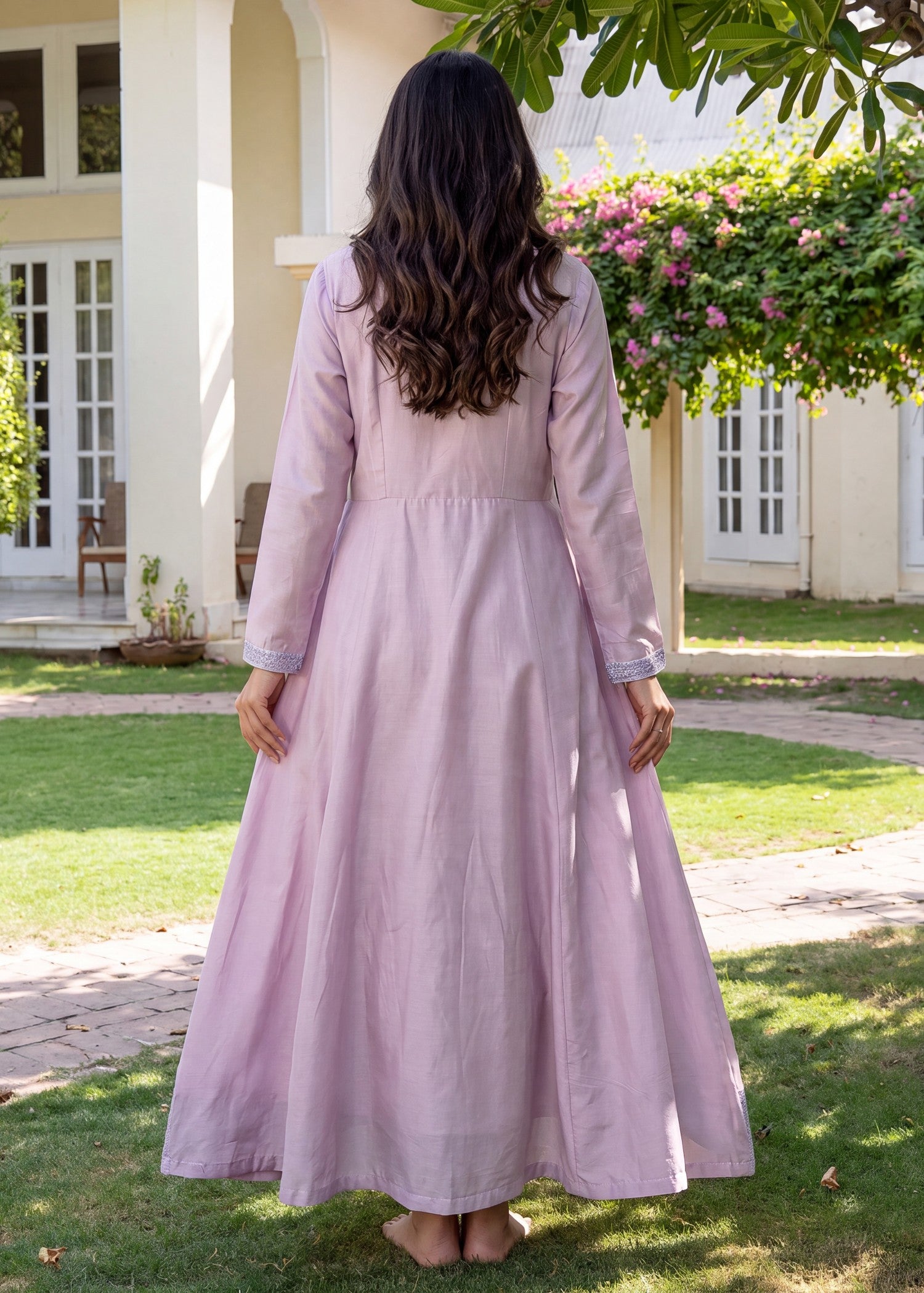 lawn Anarkali in Mauve pink