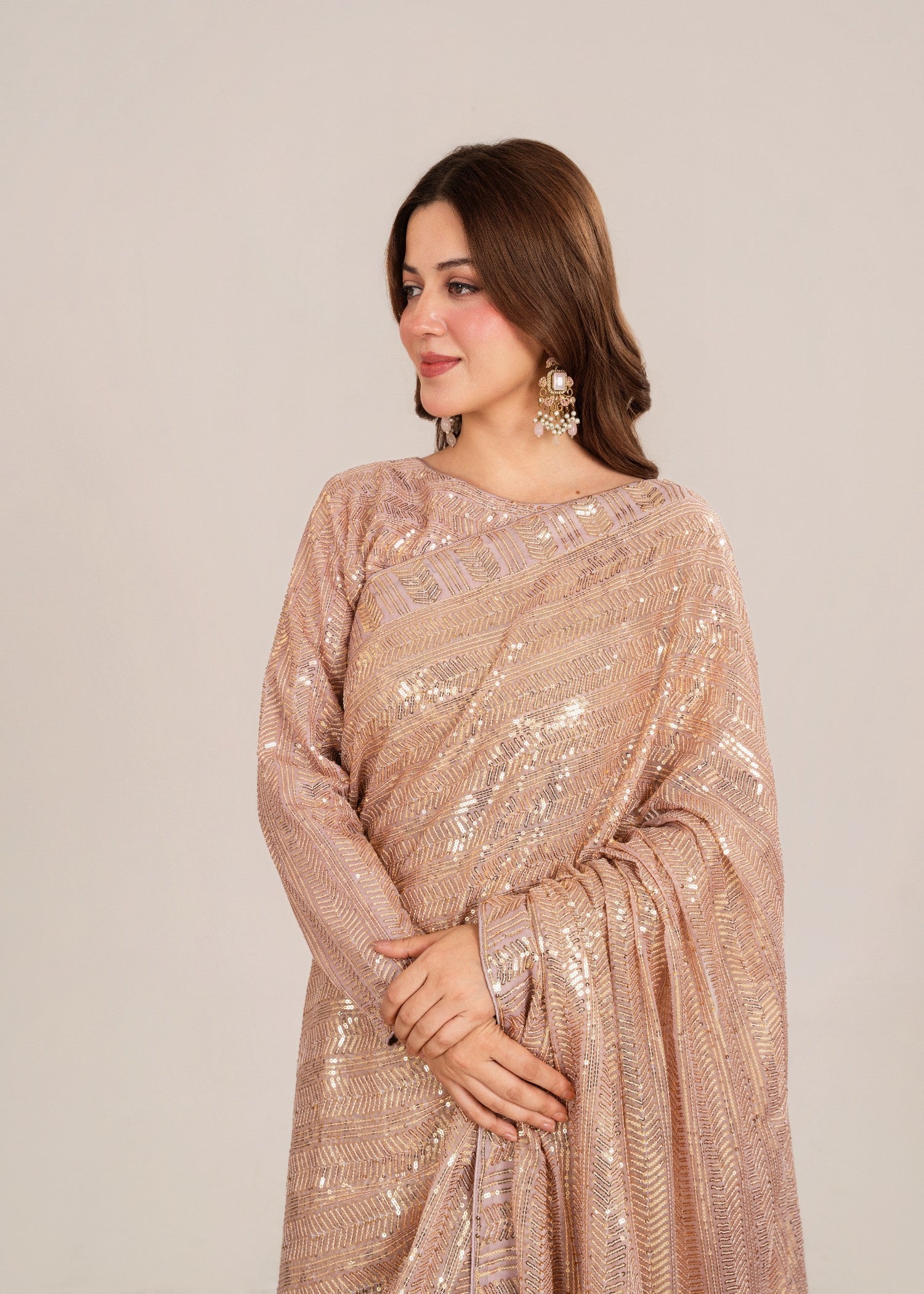 crinkle chiffon Saree in Rose pink