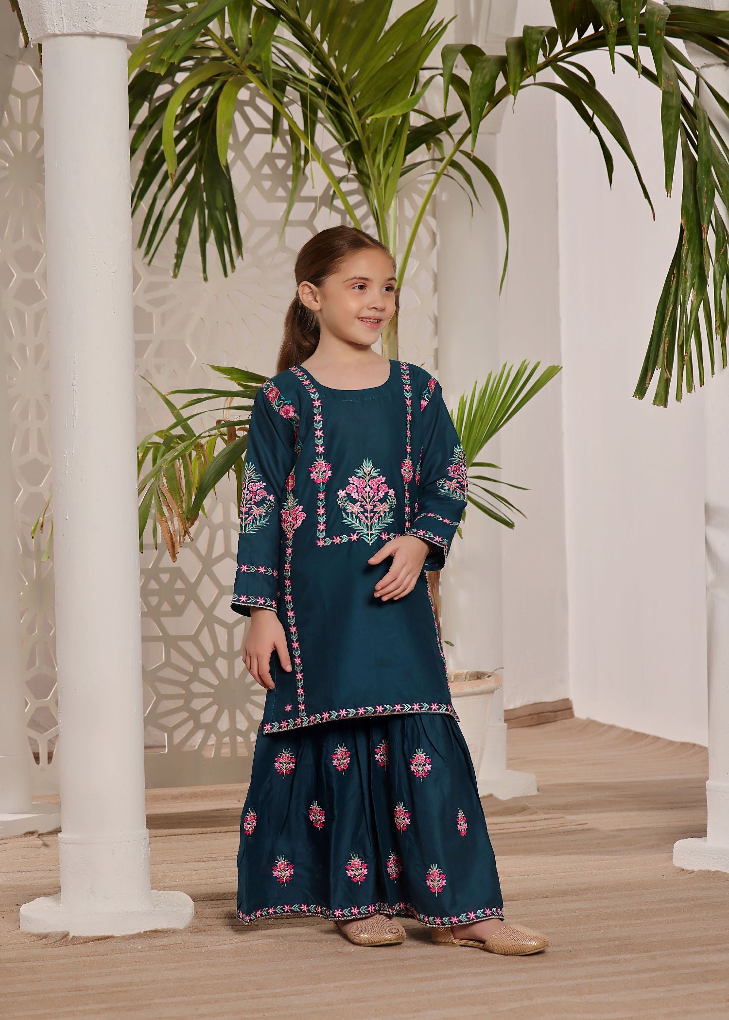 lawn Gharara in Teal