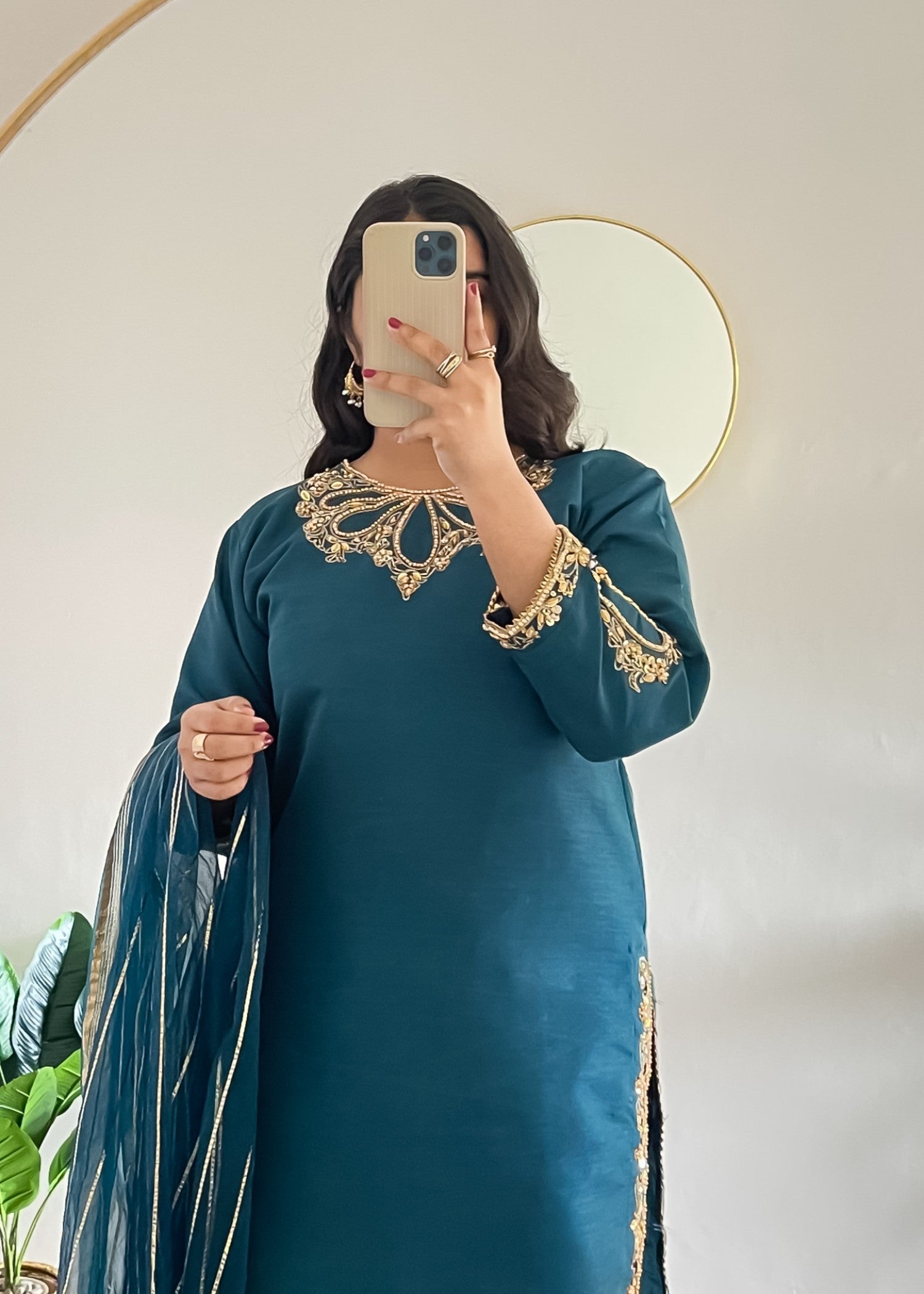 poly silk Kurta Set in Teal