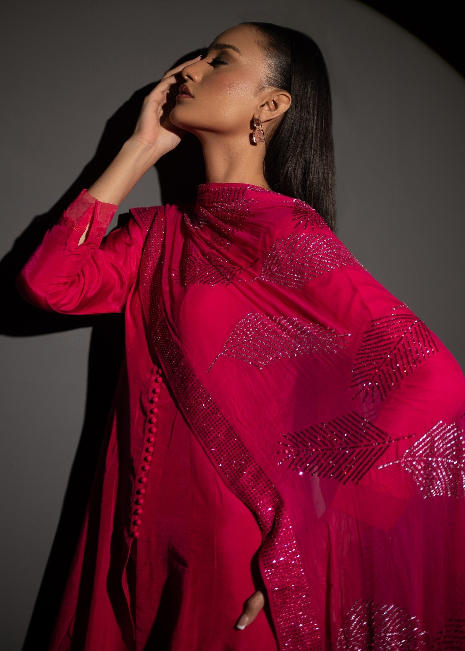 silk Kurta Set in Hot pink