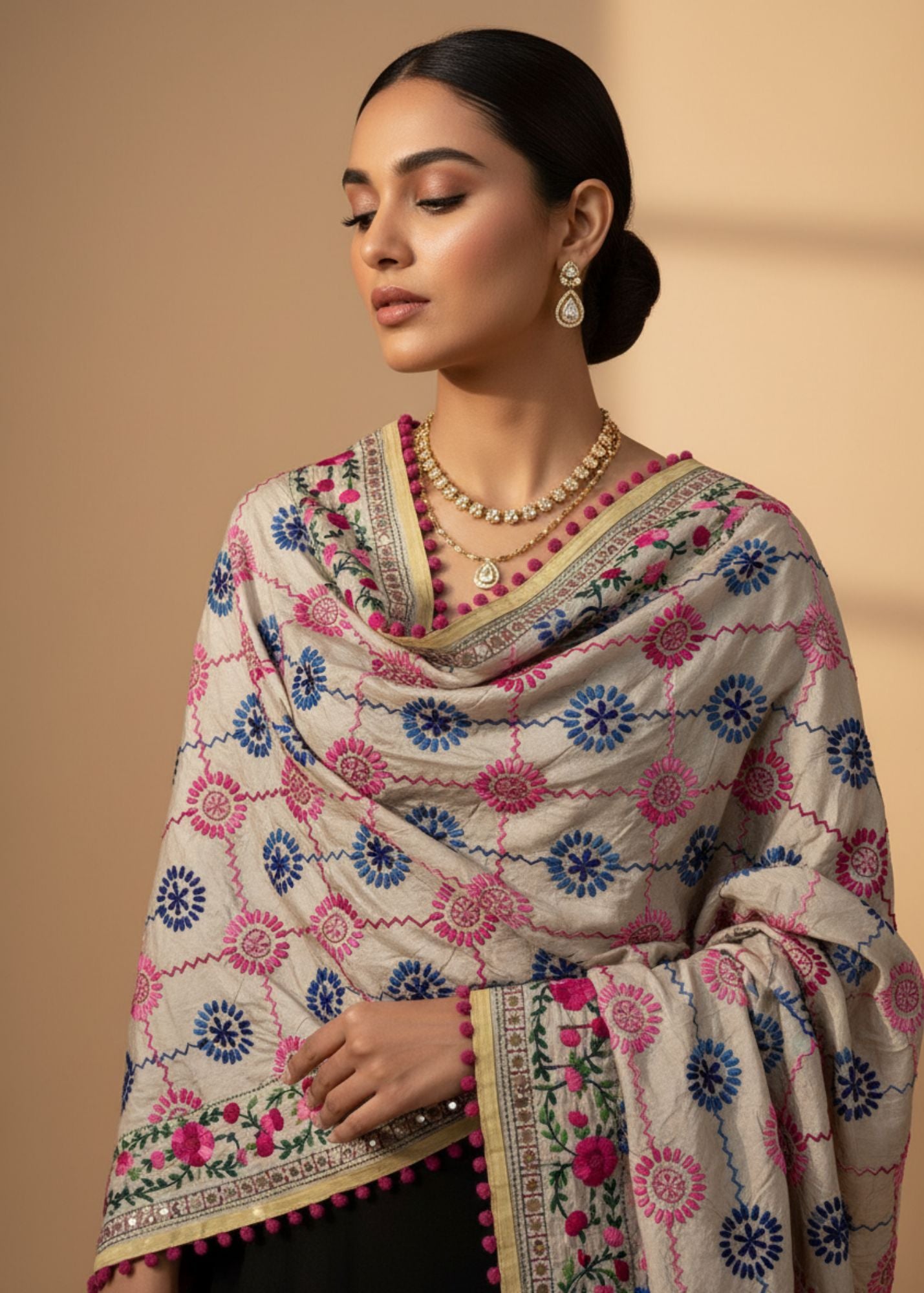 Dupatta in Multi, off-white, pink Color by - Trendy Women Dupatta JOO1072