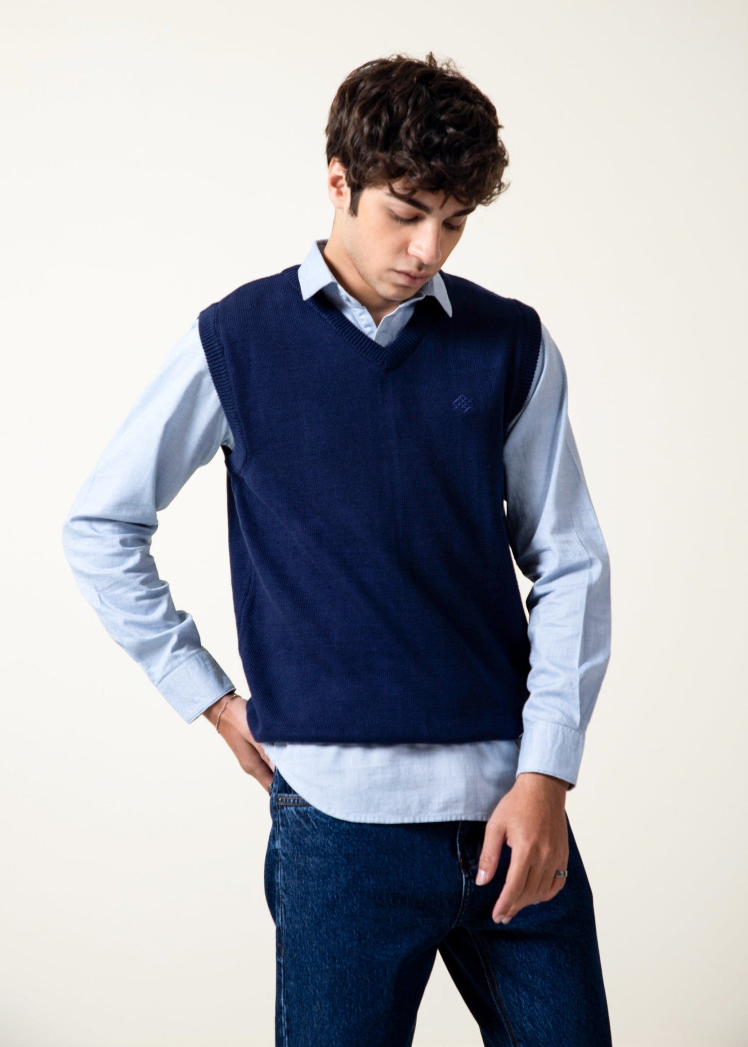 cotton Sweater in Navy blue