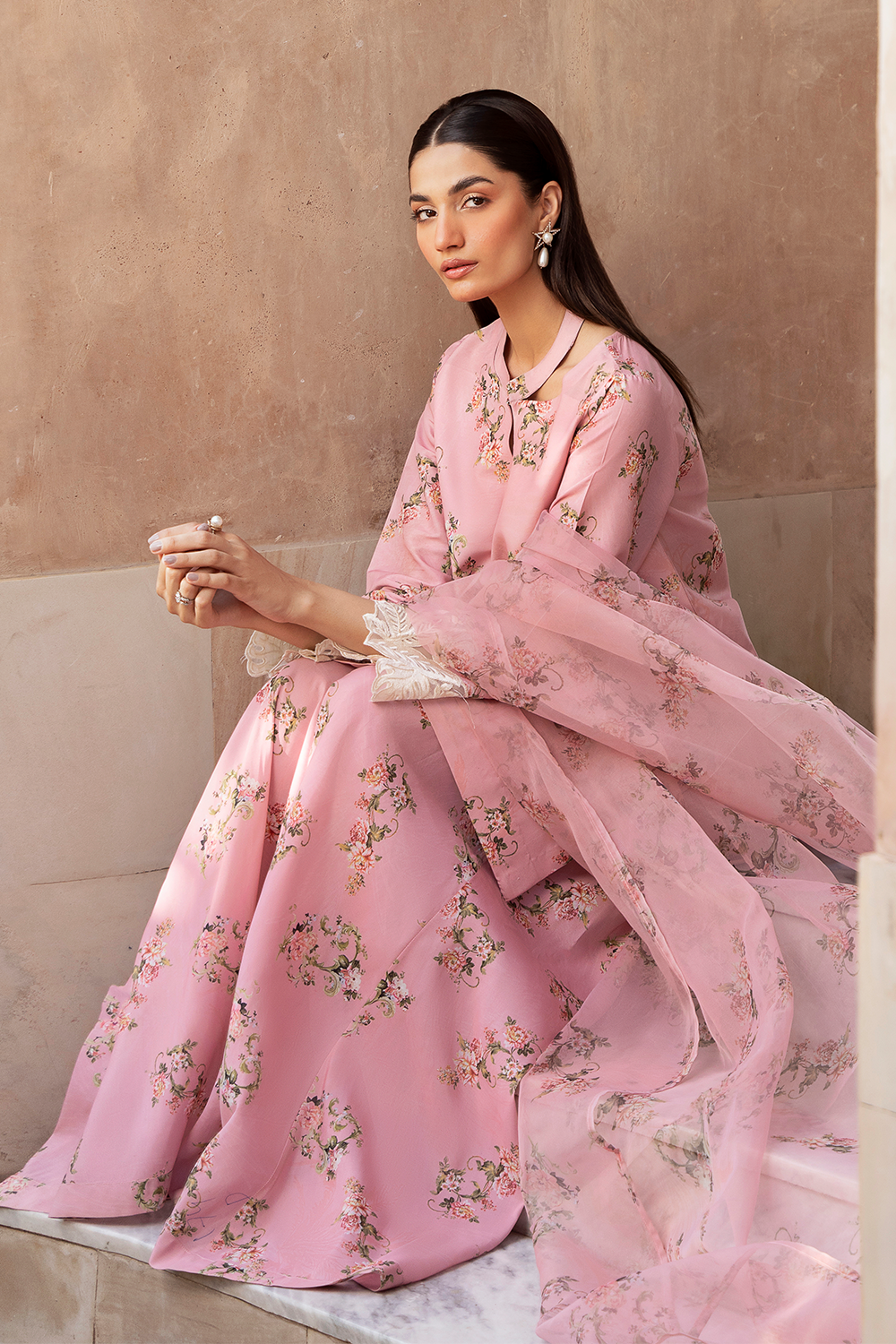 silk Sharara in Peach pink