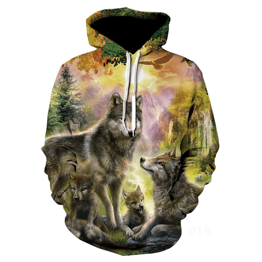 Color Wolf Digital 3D Printed Hooded Sweatshirt