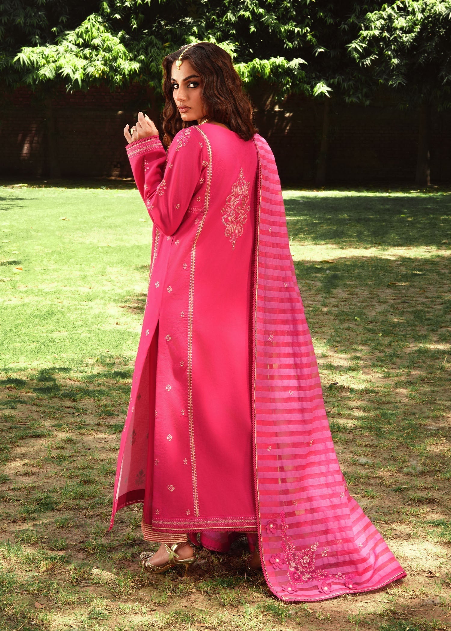 lawn Kurta Set in Fuchsia