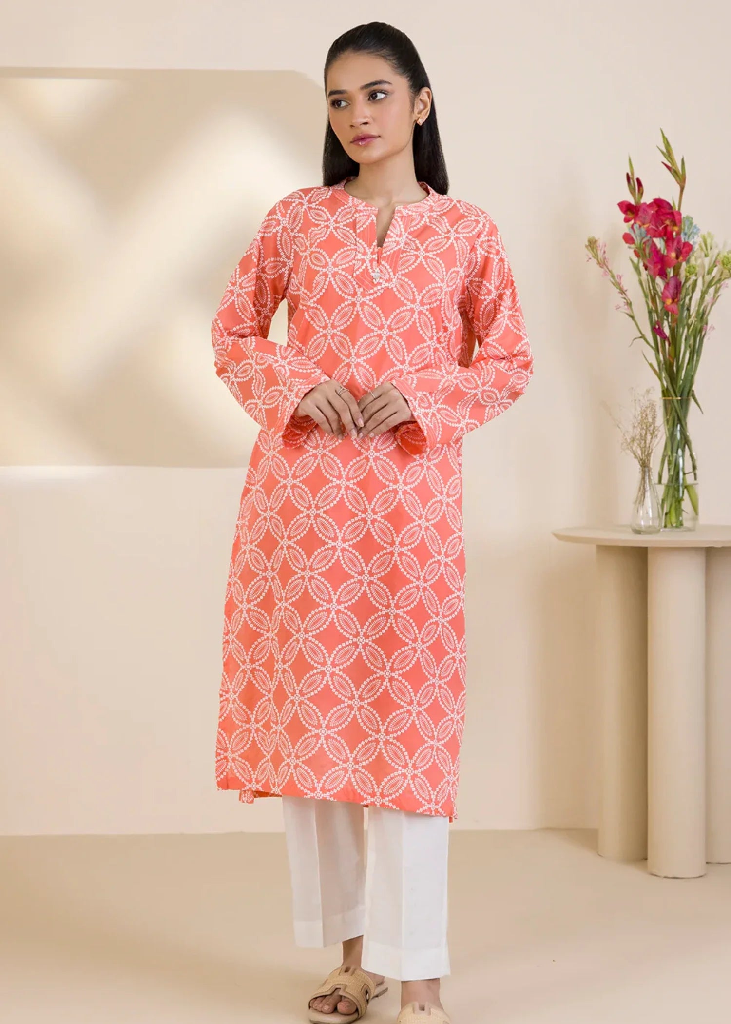 lawn Kurti in Coral pink