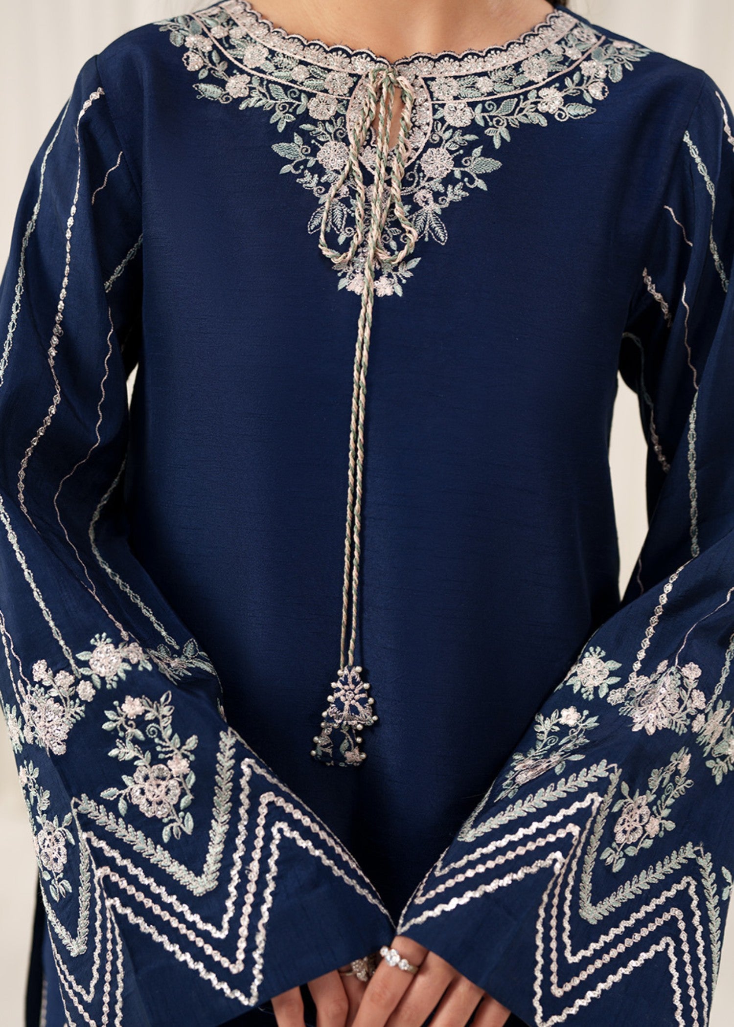 korean raw silk Kurta Set in Navy blue