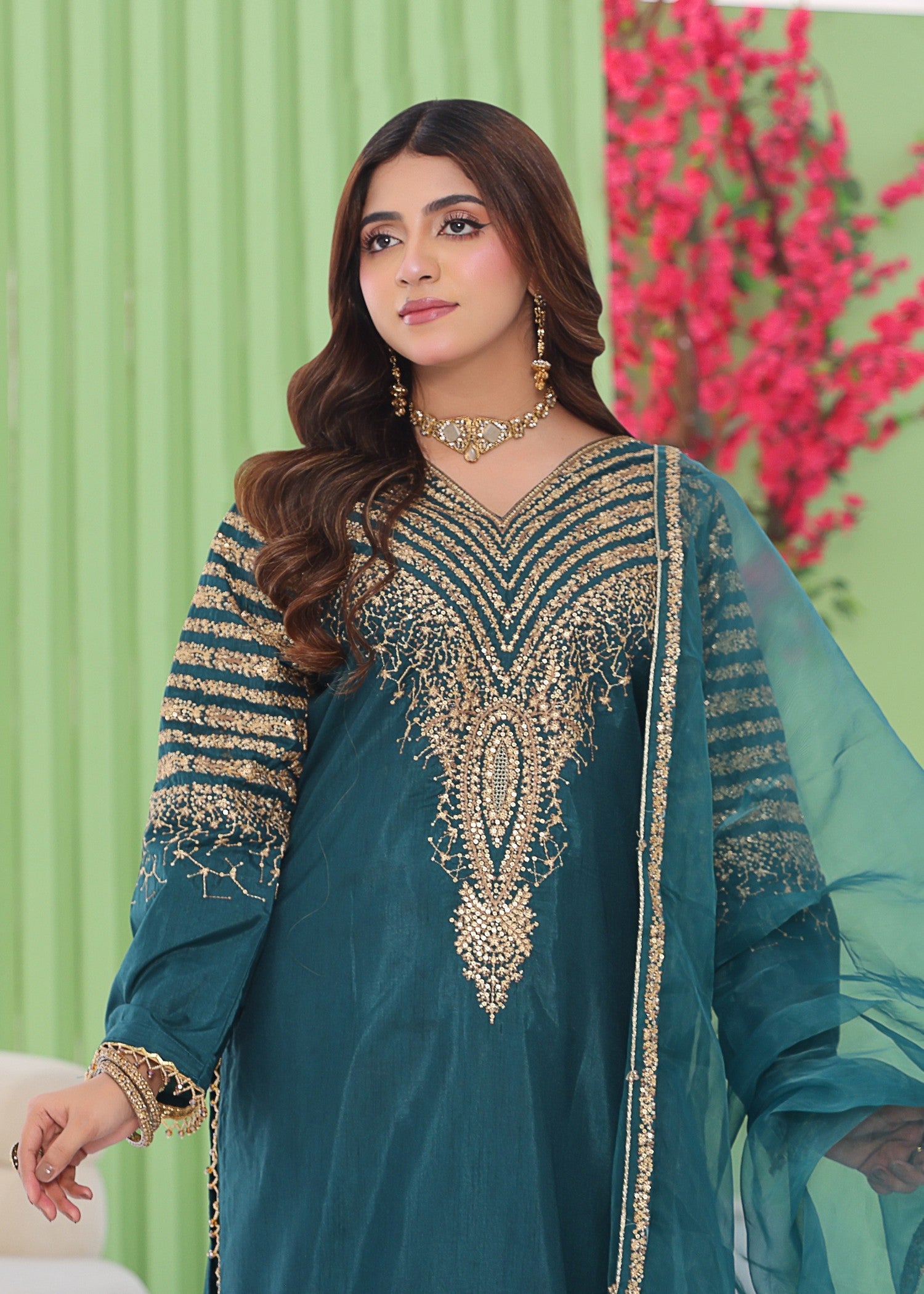 raw silk Kurta Set in Sea green