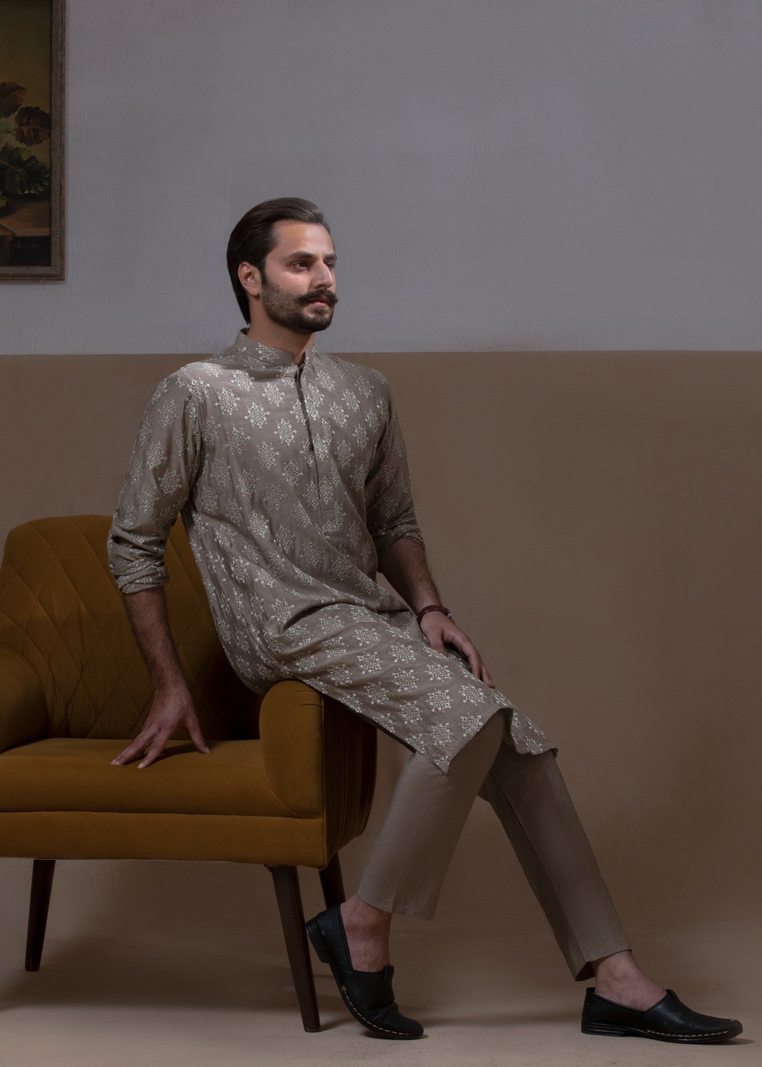 cotton silk Kurta Set in Beige by House Of Arsalan Iqbal