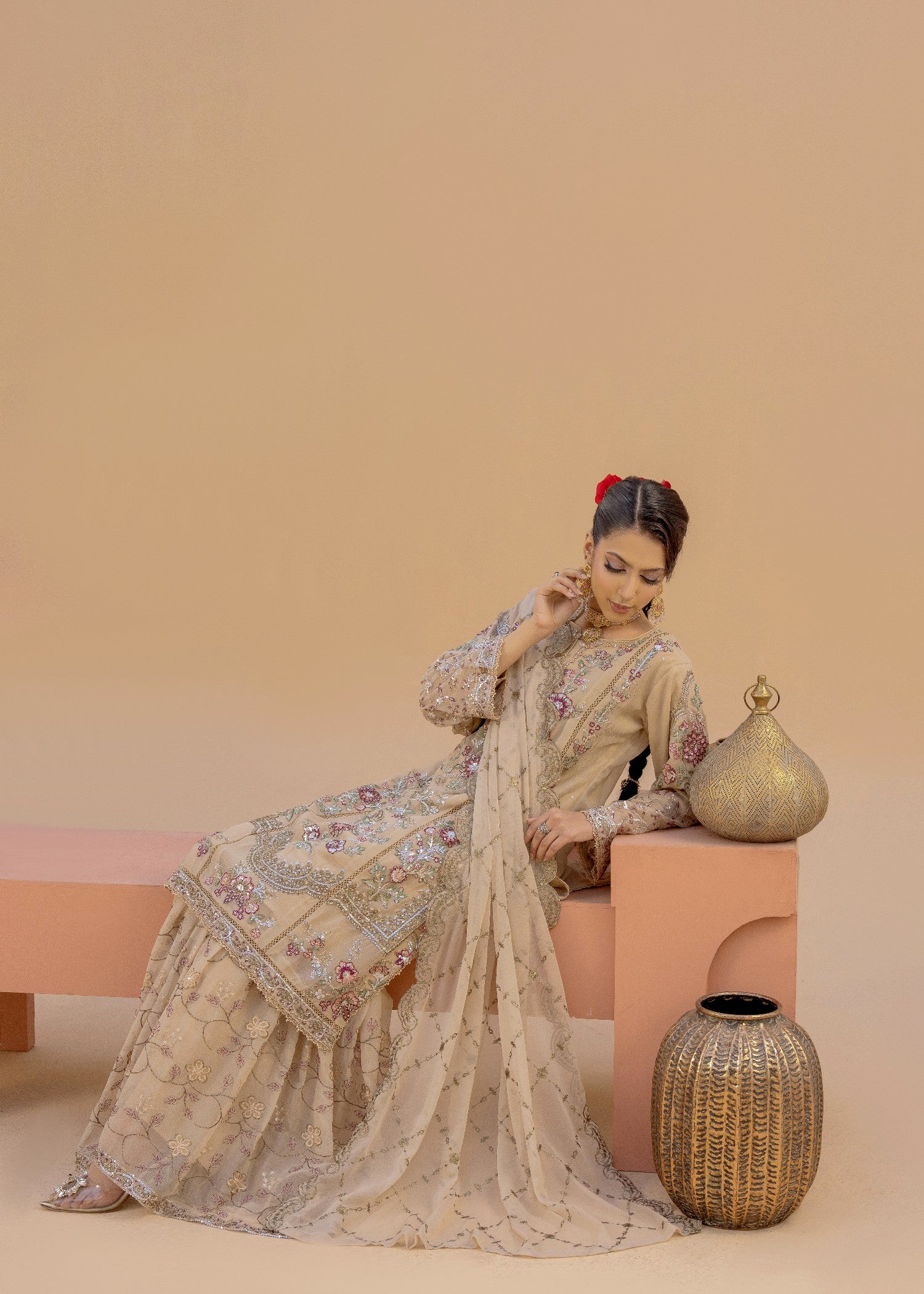chiffon Gharara in Beige