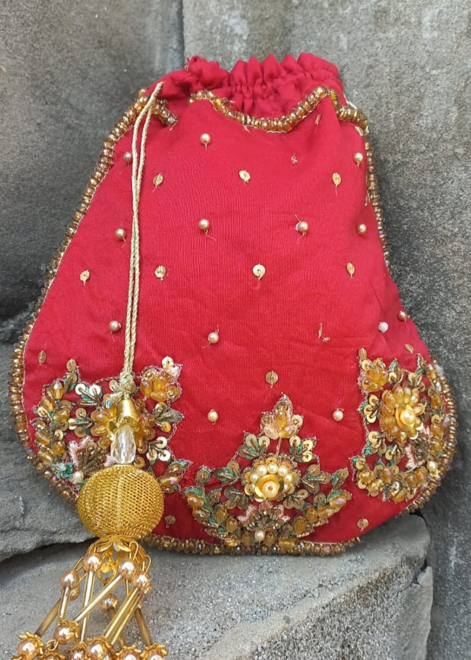 Potli Bag in Crimson Color by - Trendy Women Potli Bag KFP3625