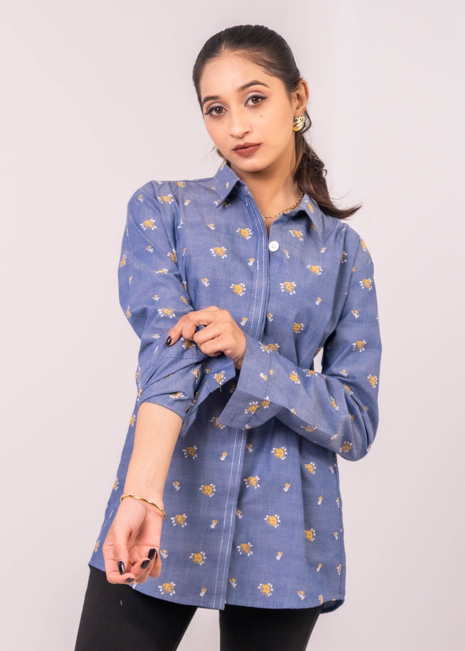 chambray Top in Steel blue