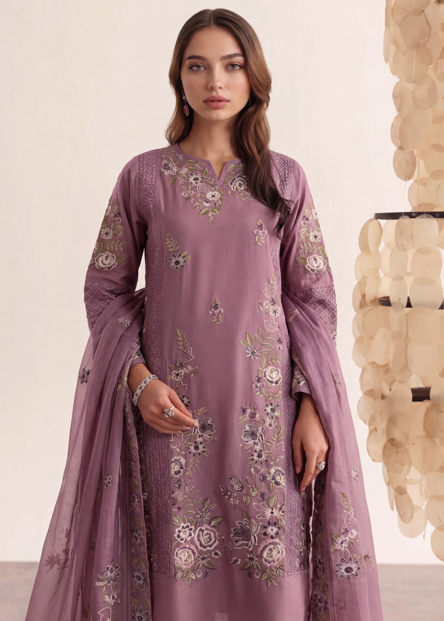 lawn cotton Kurta Set in Heathered lilac, lavender grey