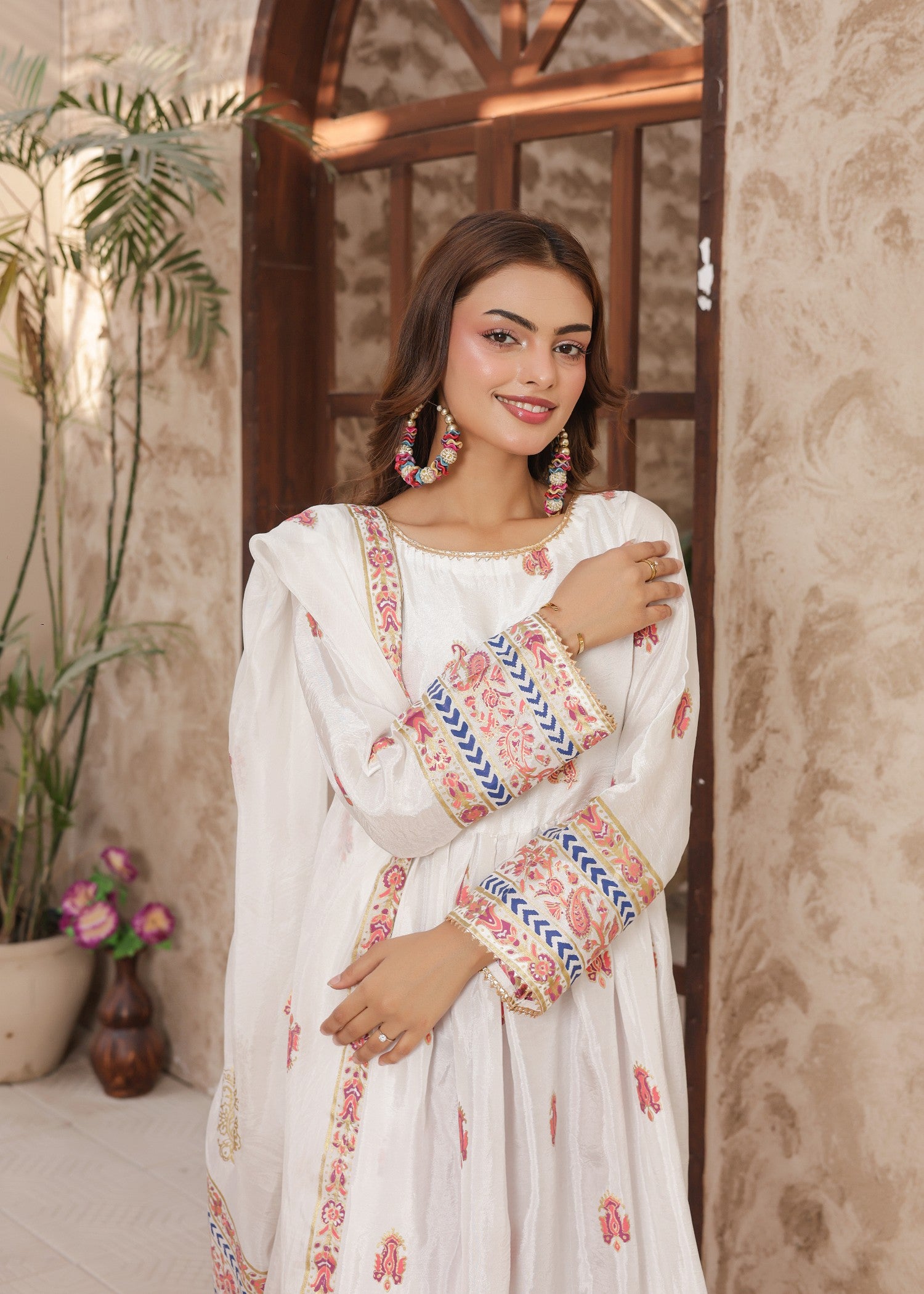 pk raw silk Pishwas in White