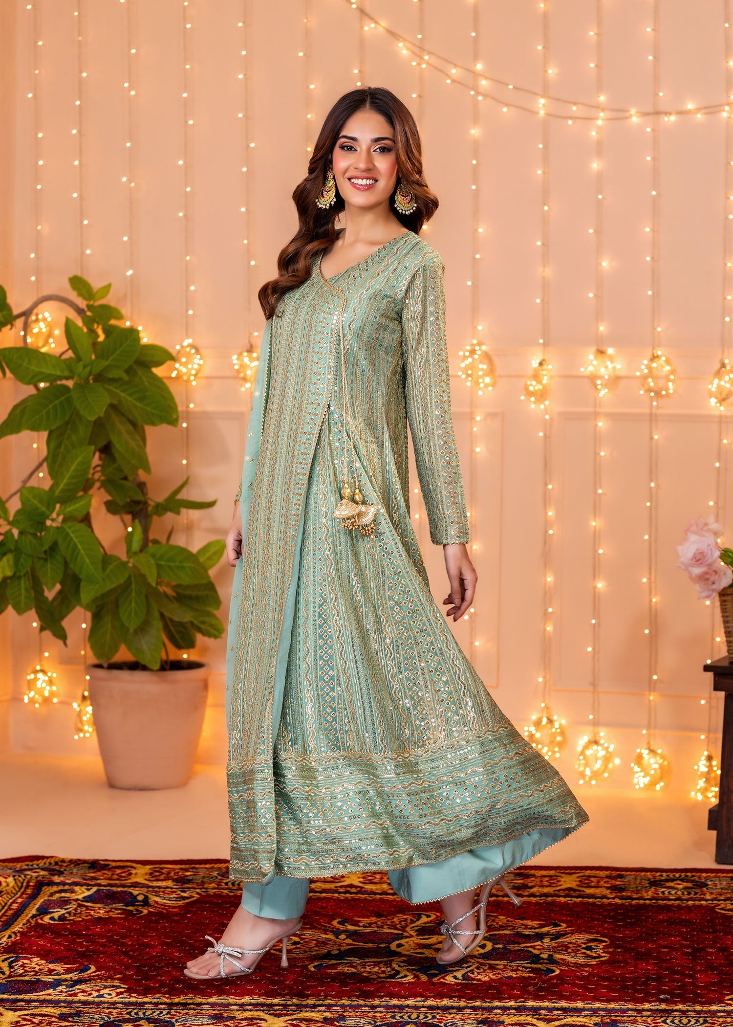 chiffon Angrakha in Aquamarine