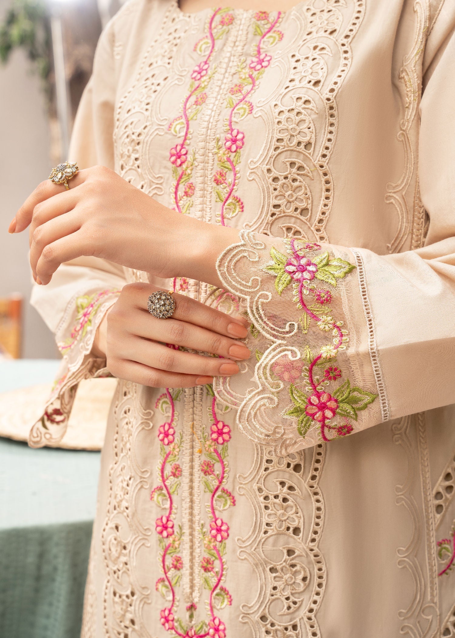 lawn Kurta Set in Beige